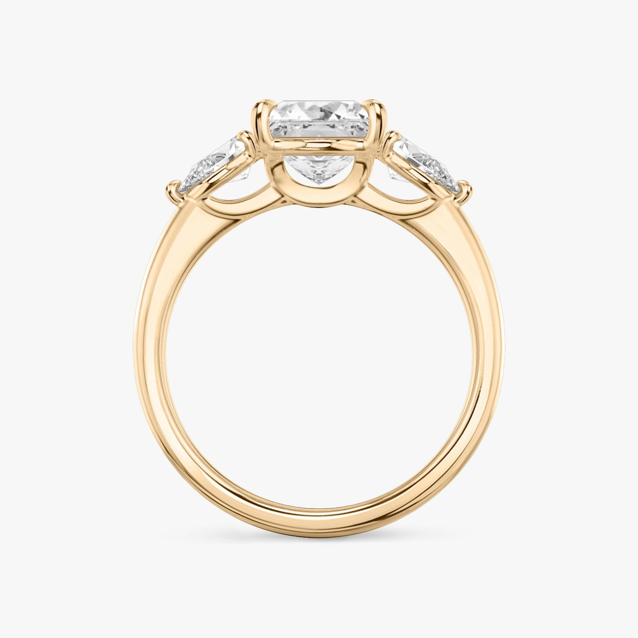 The Three Stone | Princess | 14k | Rose Gold | bandAccent: Plain | sideStoneCarat: 0.25ct | sideStoneShape: Pear | diamondOrientation: vertical | caratWeight: other