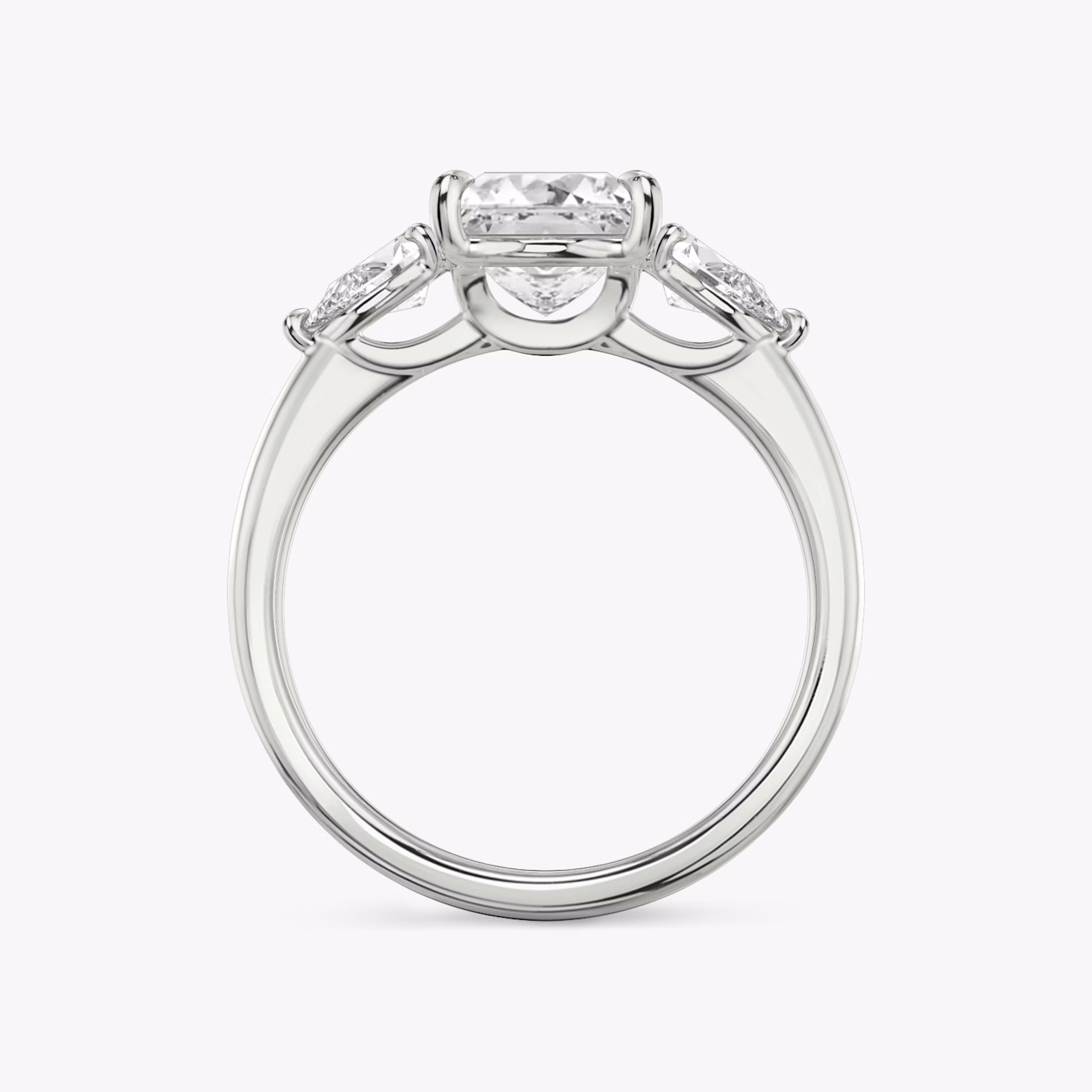 The Three Stone | Princess | 18k | White Gold | bandAccent: Plain | sideStoneCarat: 0.25ct | sideStoneShape: Pear | diamondOrientation: vertical | caratWeight: other