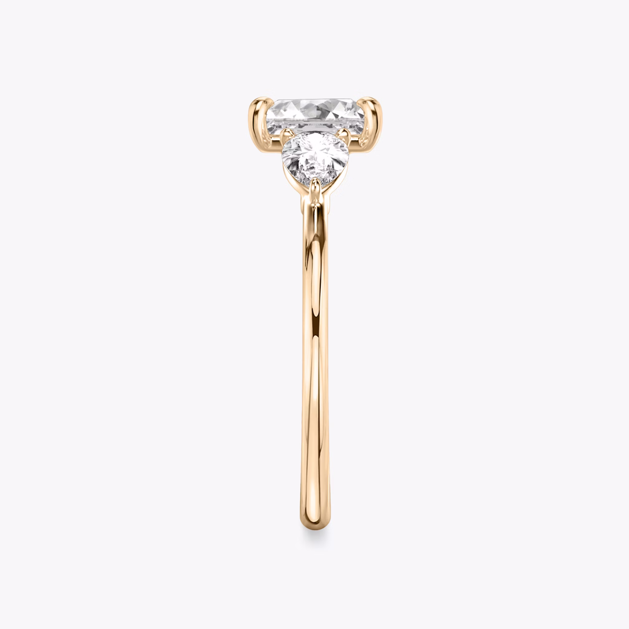 The Three Stone | Princess | 14k | Rose Gold | bandAccent: Plain | sideStoneCarat: 0.25ct | sideStoneShape: Pear | diamondOrientation: vertical | caratWeight: other