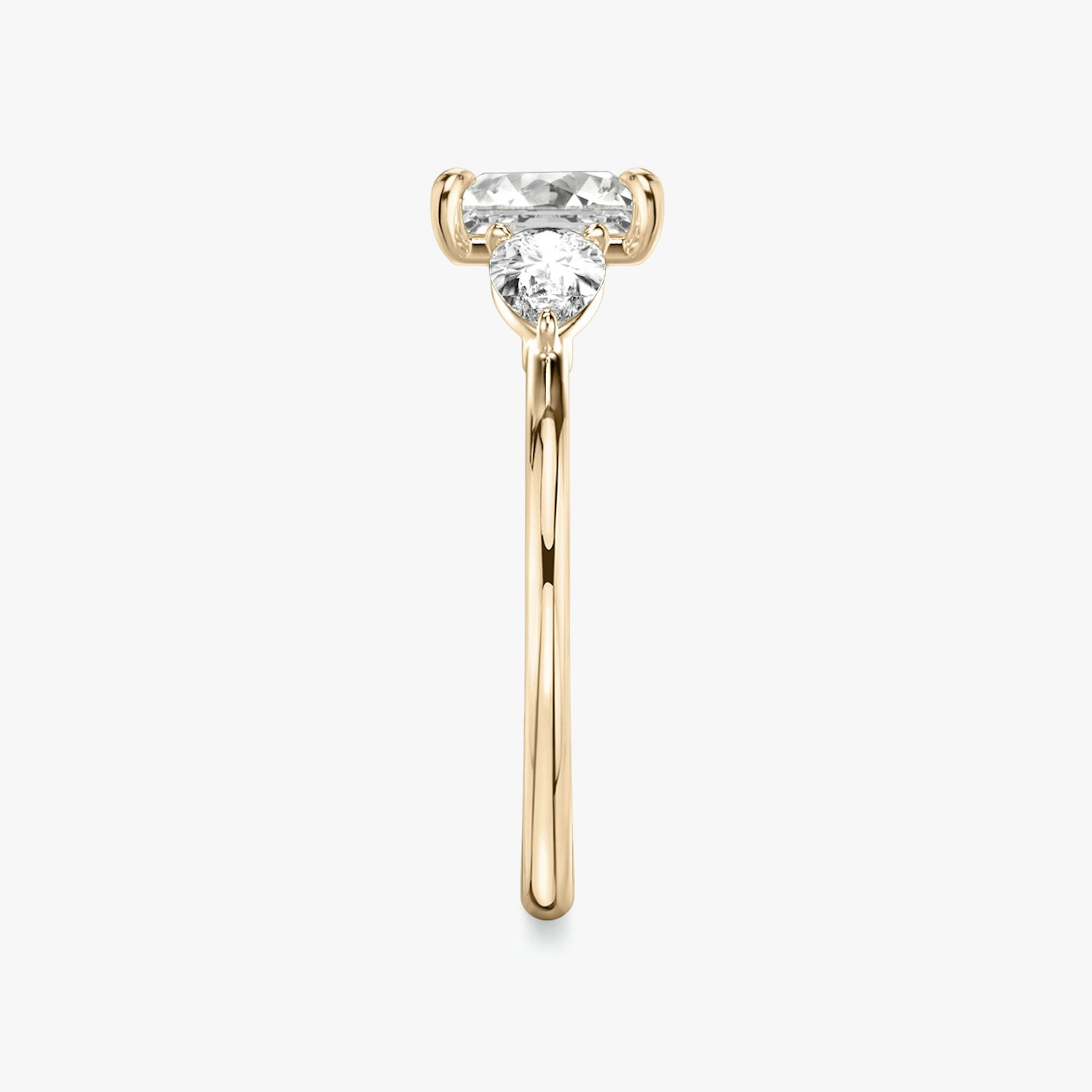 The Three Stone | Princess | 14k | Rose Gold | bandAccent: Plain | sideStoneCarat: 0.25ct | sideStoneShape: Pear | diamondOrientation: vertical | caratWeight: other