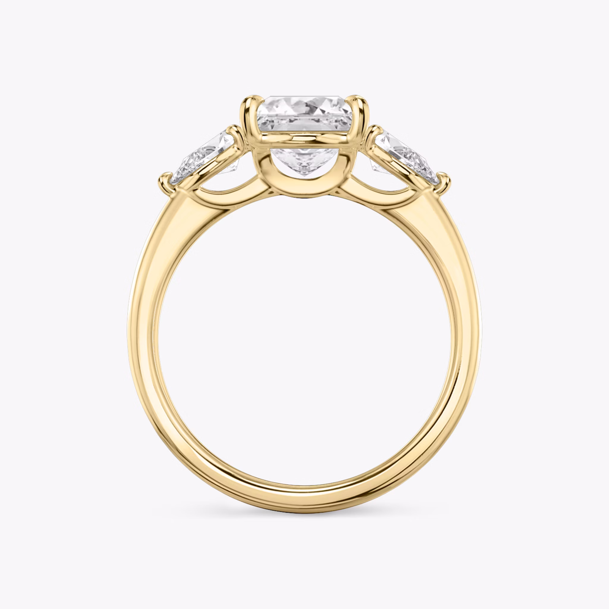 The Three Stone | Princess | 18k | Yellow Gold | bandAccent: Plain | sideStoneCarat: 0.25ct | sideStoneShape: Pear | diamondOrientation: vertical | caratWeight: other