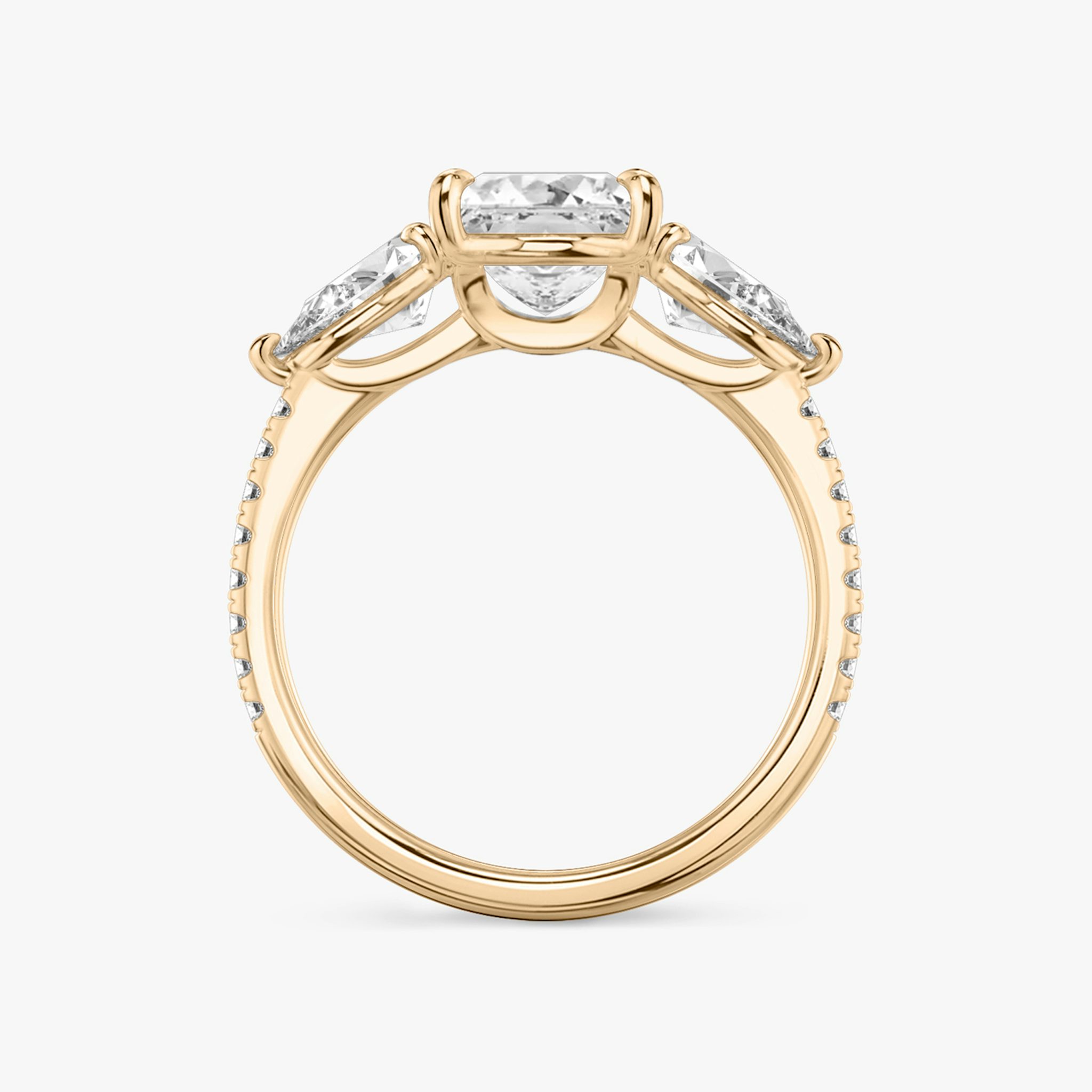 The Three Stone | Princess | 14k | Rose Gold | bandAccent: Pavé | sideStoneCarat: 0.50ct | sideStoneShape: Pear | diamondOrientation: vertical | caratWeight: other