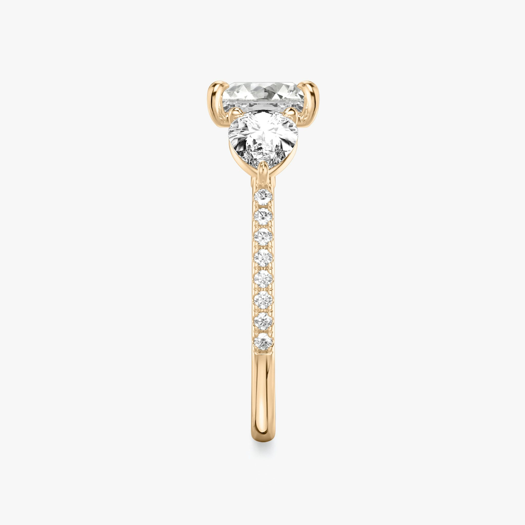 The Three Stone | Princess | 14k | Rose Gold | bandAccent: Pavé | sideStoneCarat: 0.50ct | sideStoneShape: Pear | diamondOrientation: vertical | caratWeight: other