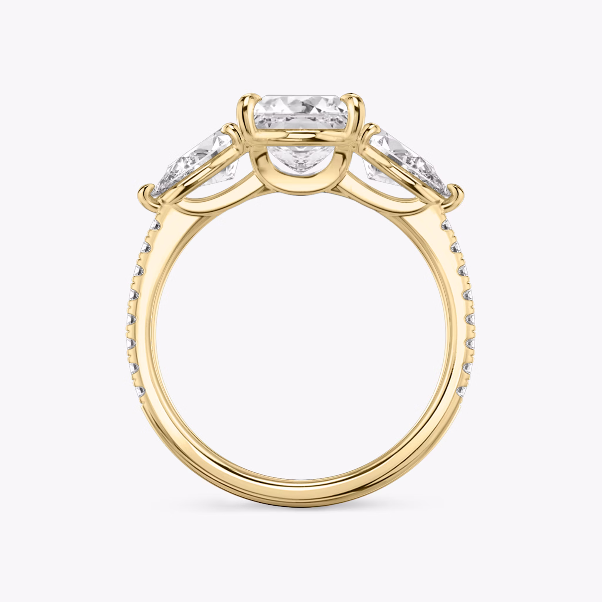 The Three Stone | Princess | 18k | Yellow Gold | bandAccent: Pavé | sideStoneCarat: 0.50ct | sideStoneShape: Pear | diamondOrientation: vertical | caratWeight: other