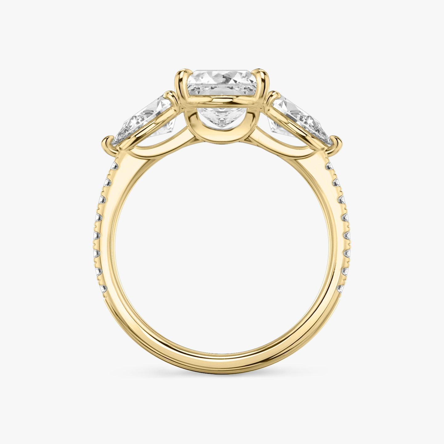 The Three Stone | Princess | 18k | Yellow Gold | bandAccent: Pavé | sideStoneCarat: 0.50ct | sideStoneShape: Pear | diamondOrientation: vertical | caratWeight: other