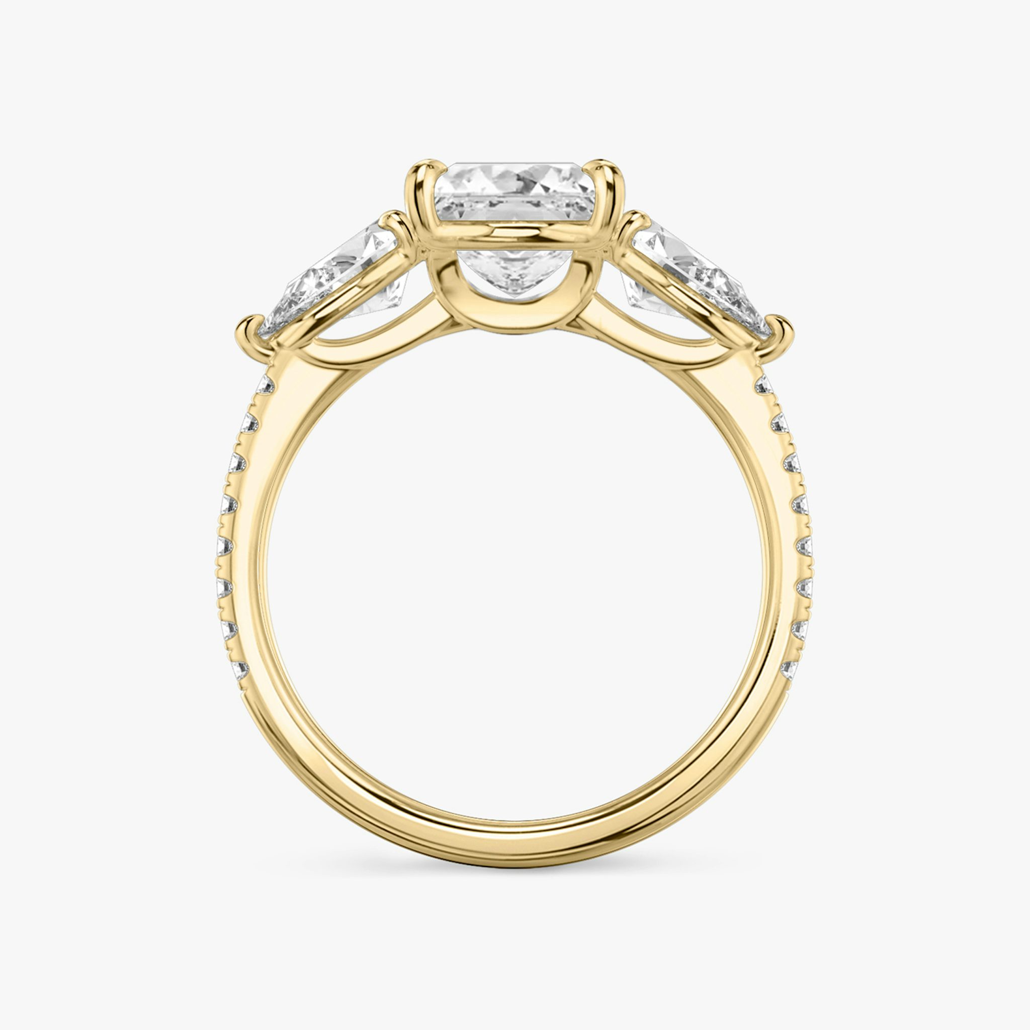The Three Stone | Princess | 18k | Yellow Gold | bandAccent: Pavé | sideStoneCarat: 0.50ct | sideStoneShape: Pear | diamondOrientation: vertical | caratWeight: other