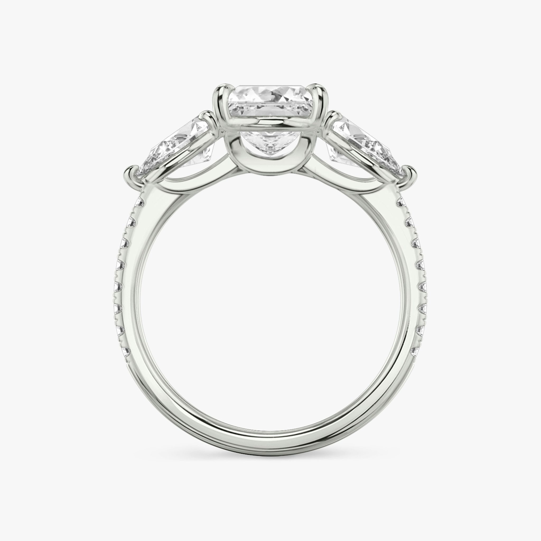 The Three Stone | Princess | 18k | White Gold | bandAccent: Pavé | sideStoneCarat: 0.50ct | sideStoneShape: Pear | diamondOrientation: vertical | caratWeight: other