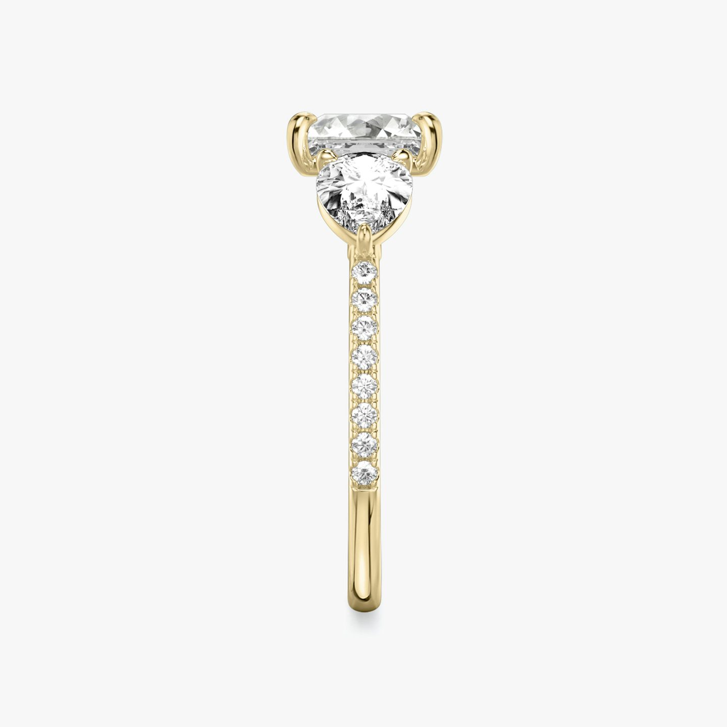 The Three Stone | Princess | 18k | Yellow Gold | bandAccent: Pavé | sideStoneCarat: 0.50ct | sideStoneShape: Pear | diamondOrientation: vertical | caratWeight: other