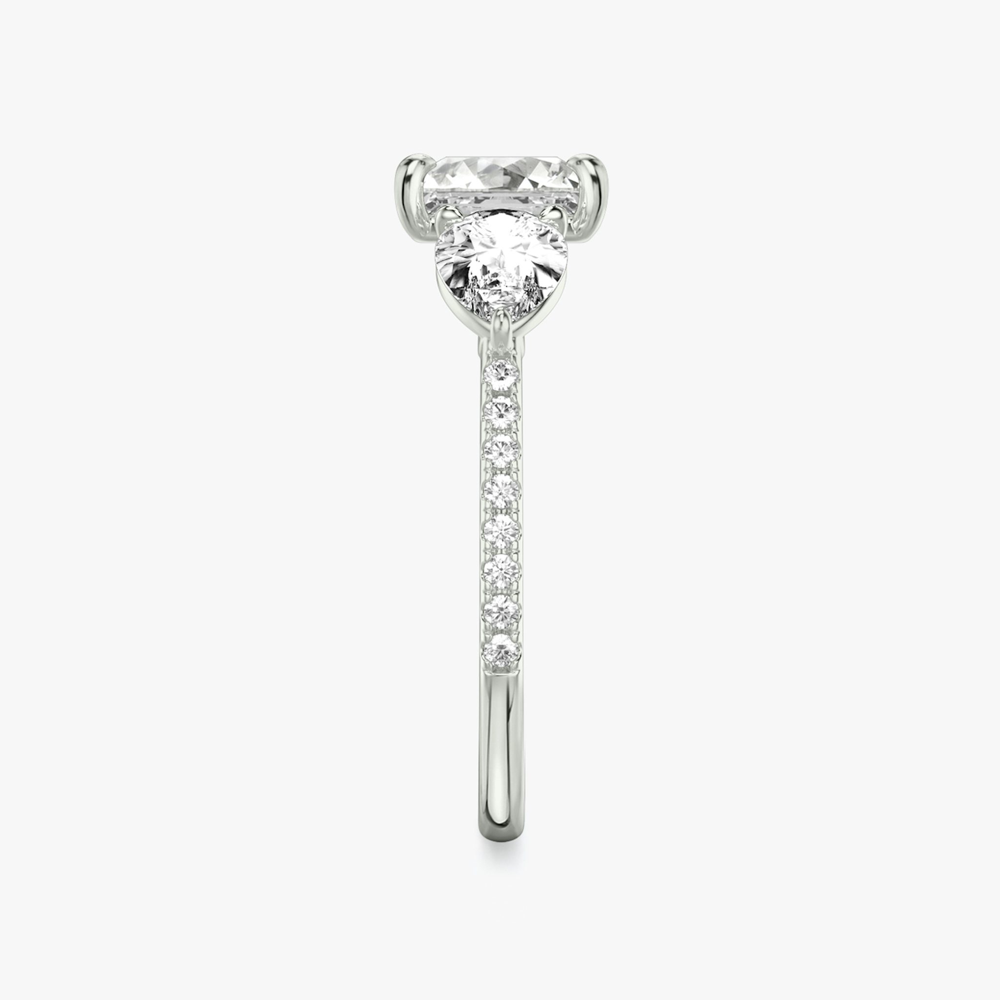 The Three Stone | Princess | 18k | White Gold | bandAccent: Pavé | sideStoneCarat: 0.50ct | sideStoneShape: Pear | diamondOrientation: vertical | caratWeight: other