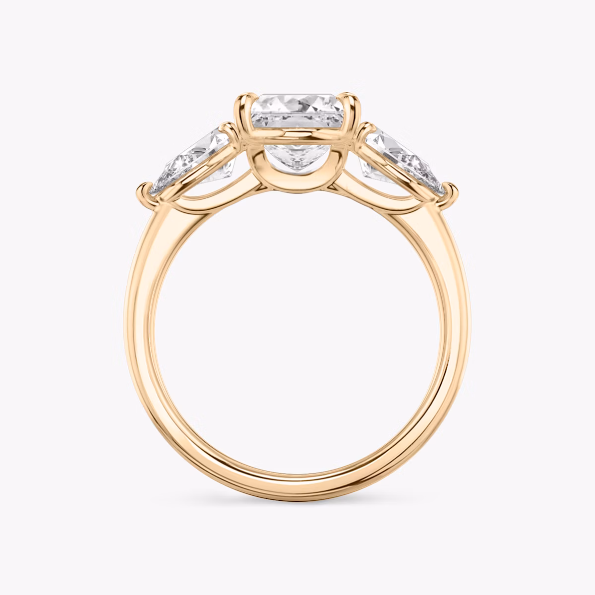 The Three Stone | Princess | 14k | Rose Gold | bandAccent: Plain | sideStoneCarat: 0.50ct | sideStoneShape: Pear | diamondOrientation: vertical | caratWeight: other