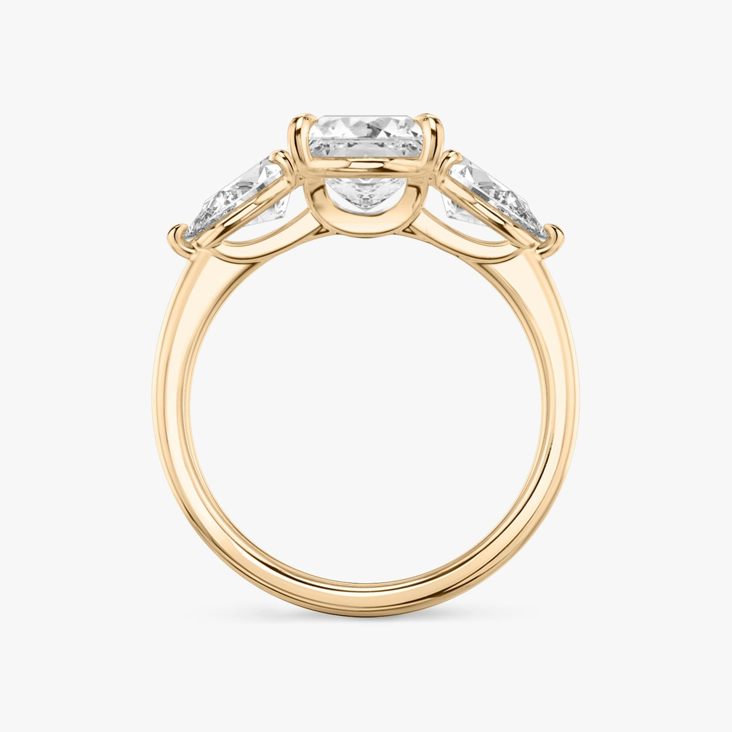 The Three Stone | Princess | 14k | Rose Gold | bandAccent: Plain | sideStoneCarat: 0.50ct | sideStoneShape: Pear | diamondOrientation: vertical | caratWeight: other