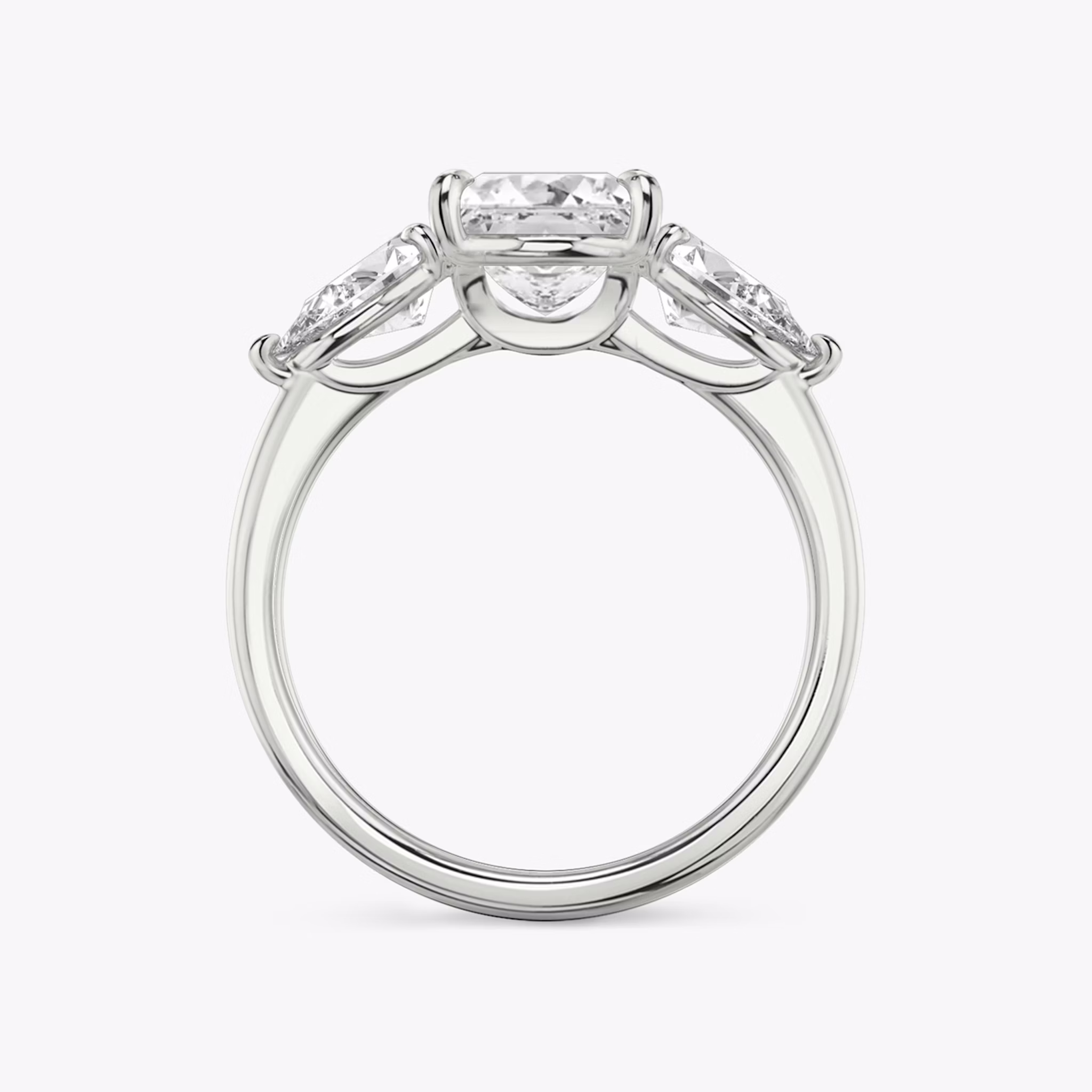 The Three Stone | Princess | 18k | White Gold | bandAccent: Plain | sideStoneCarat: 0.50ct | sideStoneShape: Pear | diamondOrientation: vertical | caratWeight: other
