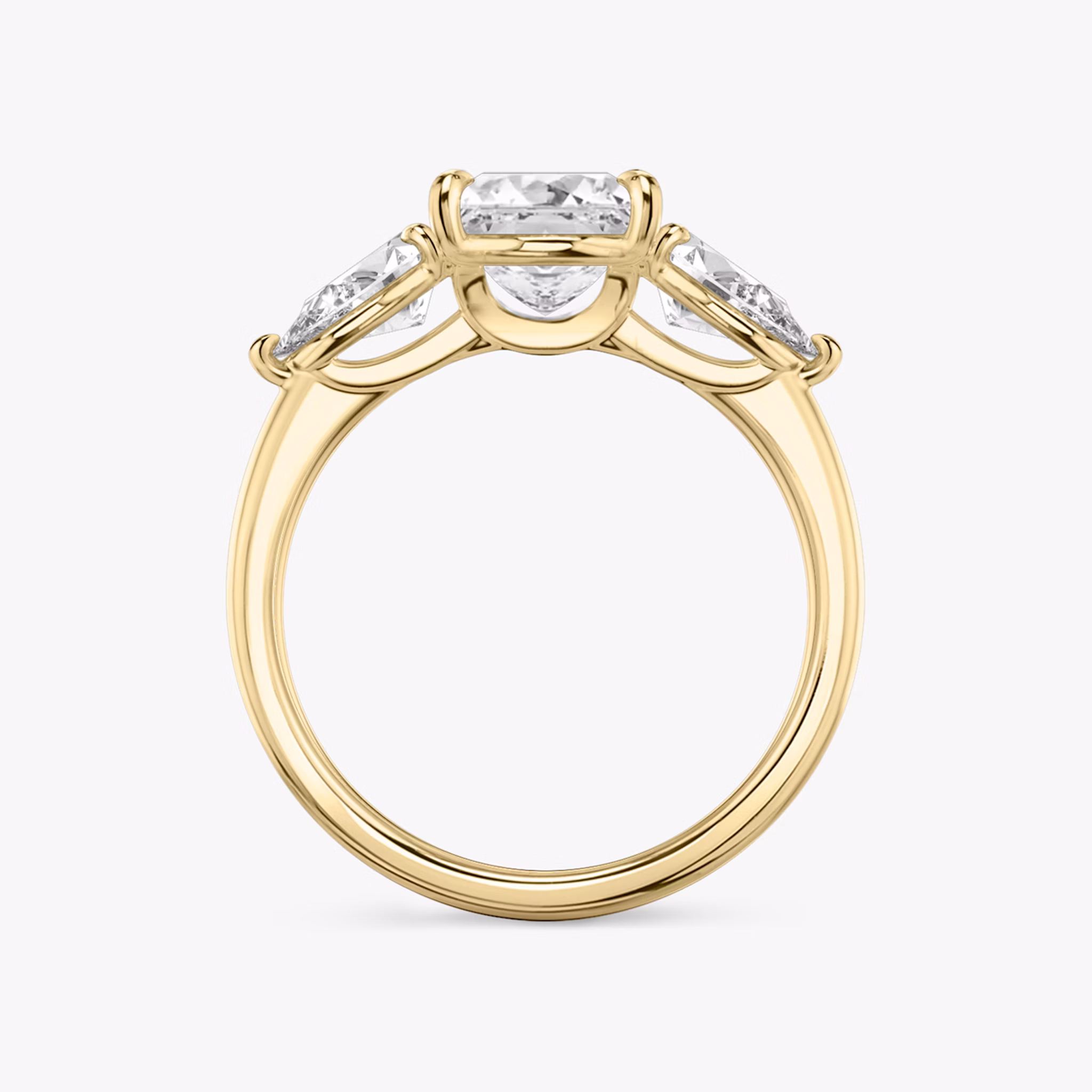 The Three Stone | Princess | 18k | Yellow Gold | bandAccent: Plain | sideStoneCarat: 0.50ct | sideStoneShape: Pear | diamondOrientation: vertical | caratWeight: other