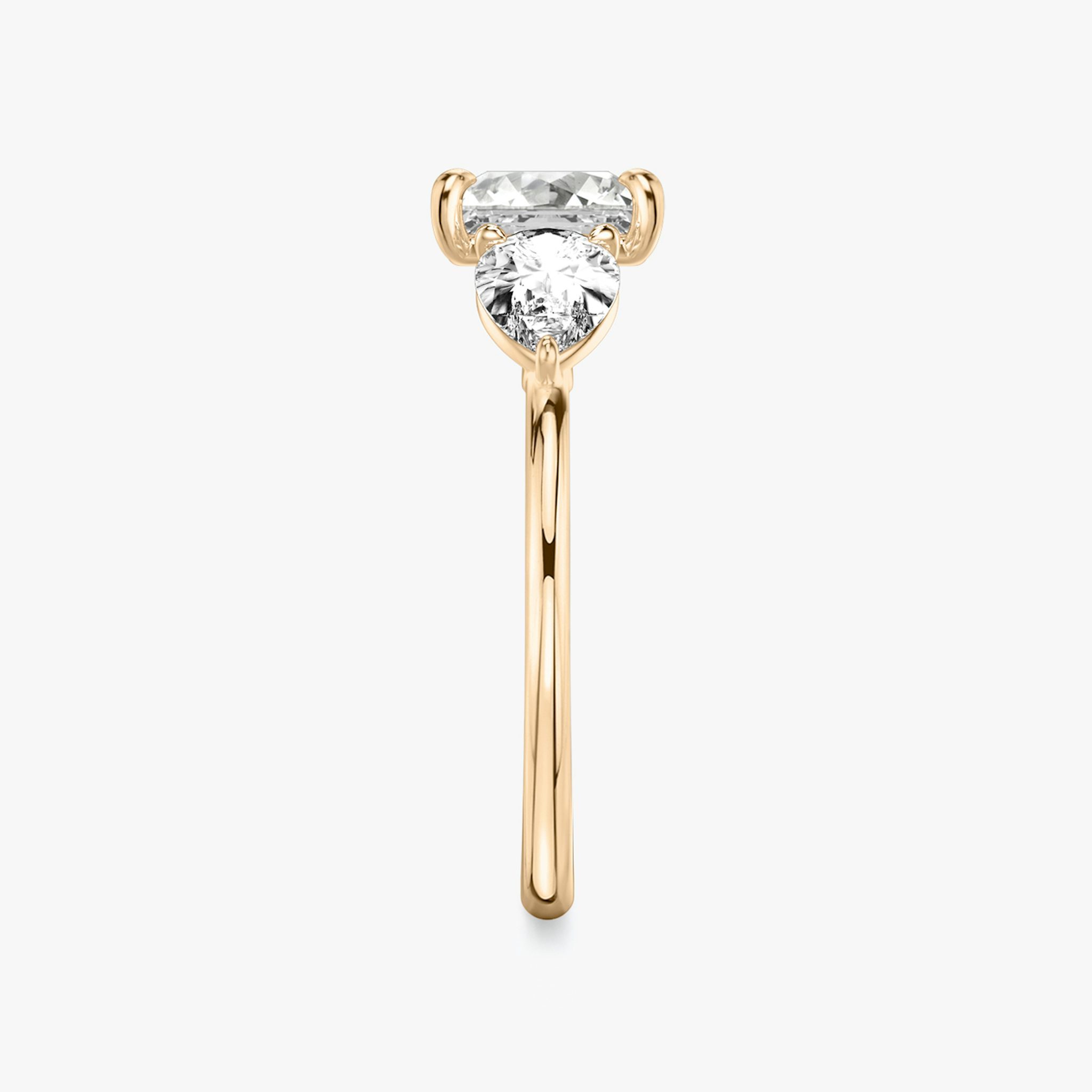 The Three Stone | Princess | 14k | Rose Gold | bandAccent: Plain | sideStoneCarat: 0.50ct | sideStoneShape: Pear | diamondOrientation: vertical | caratWeight: other