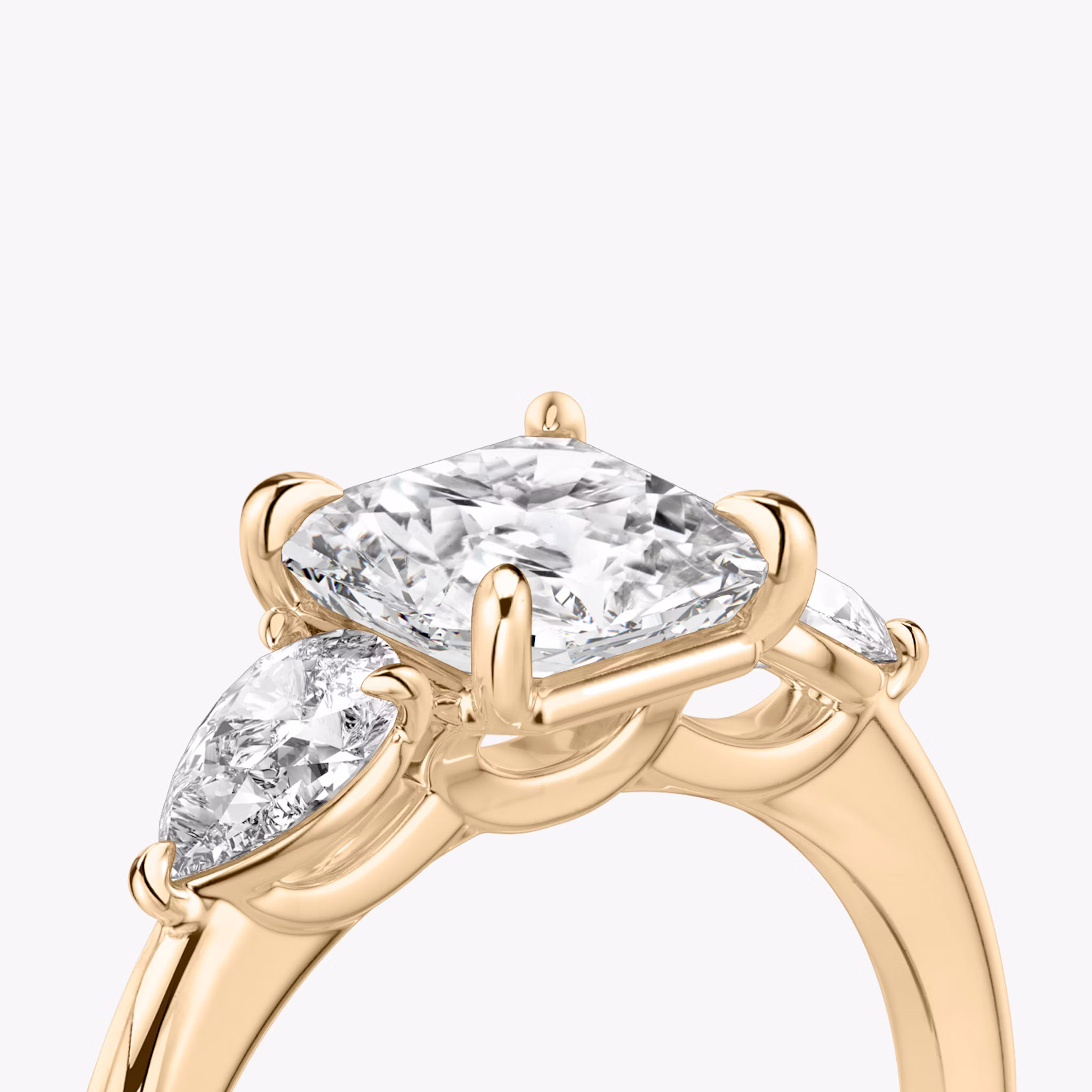 The Three Stone | Asscher | 14k | Rose Gold | bandAccent: Plain | sideStoneCarat: 0.25ct | sideStoneShape: Pear | diamondOrientation: vertical | caratWeight: other