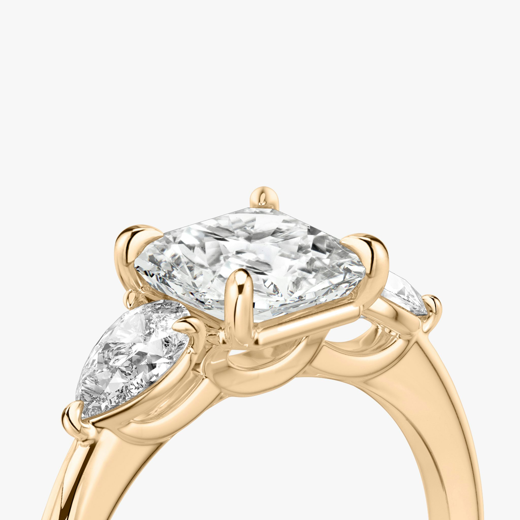 The Three Stone | Asscher | 14k | Rose Gold | bandAccent: Plain | sideStoneCarat: 0.25ct | sideStoneShape: Pear | diamondOrientation: vertical | caratWeight: other