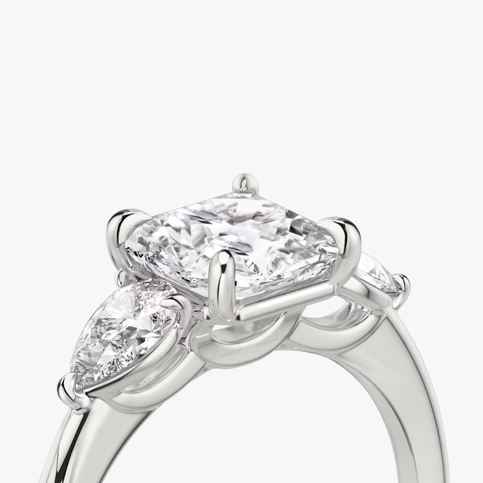 The Three Stone | Asscher | Platinum | bandAccent: Plain | sideStoneCarat: 0.25ct | sideStoneShape: Pear | diamondOrientation: vertical | caratWeight: other