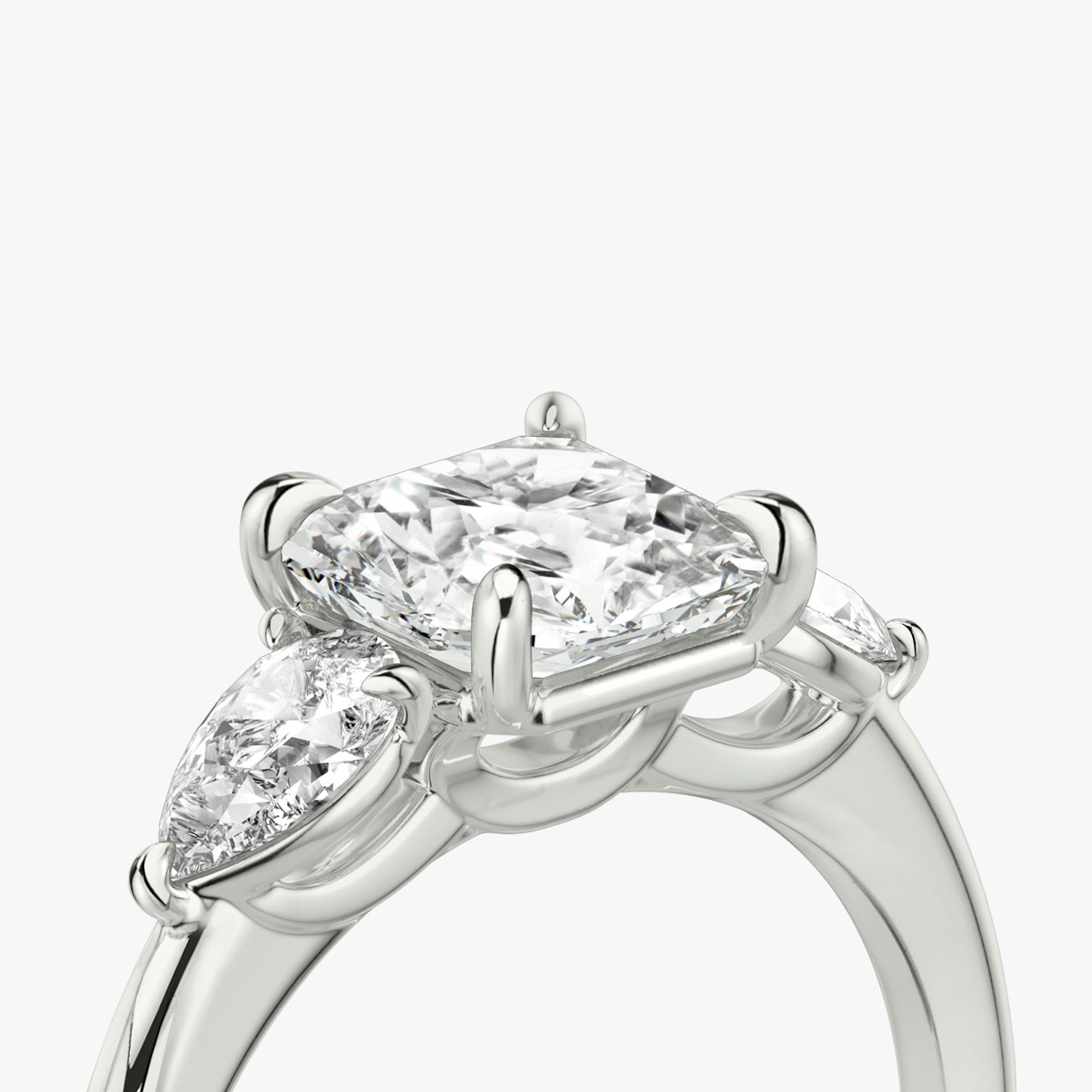 The Three Stone | Asscher | 18k | White Gold | bandAccent: Plain | sideStoneCarat: 0.25ct | sideStoneShape: Pear | diamondOrientation: vertical | caratWeight: other