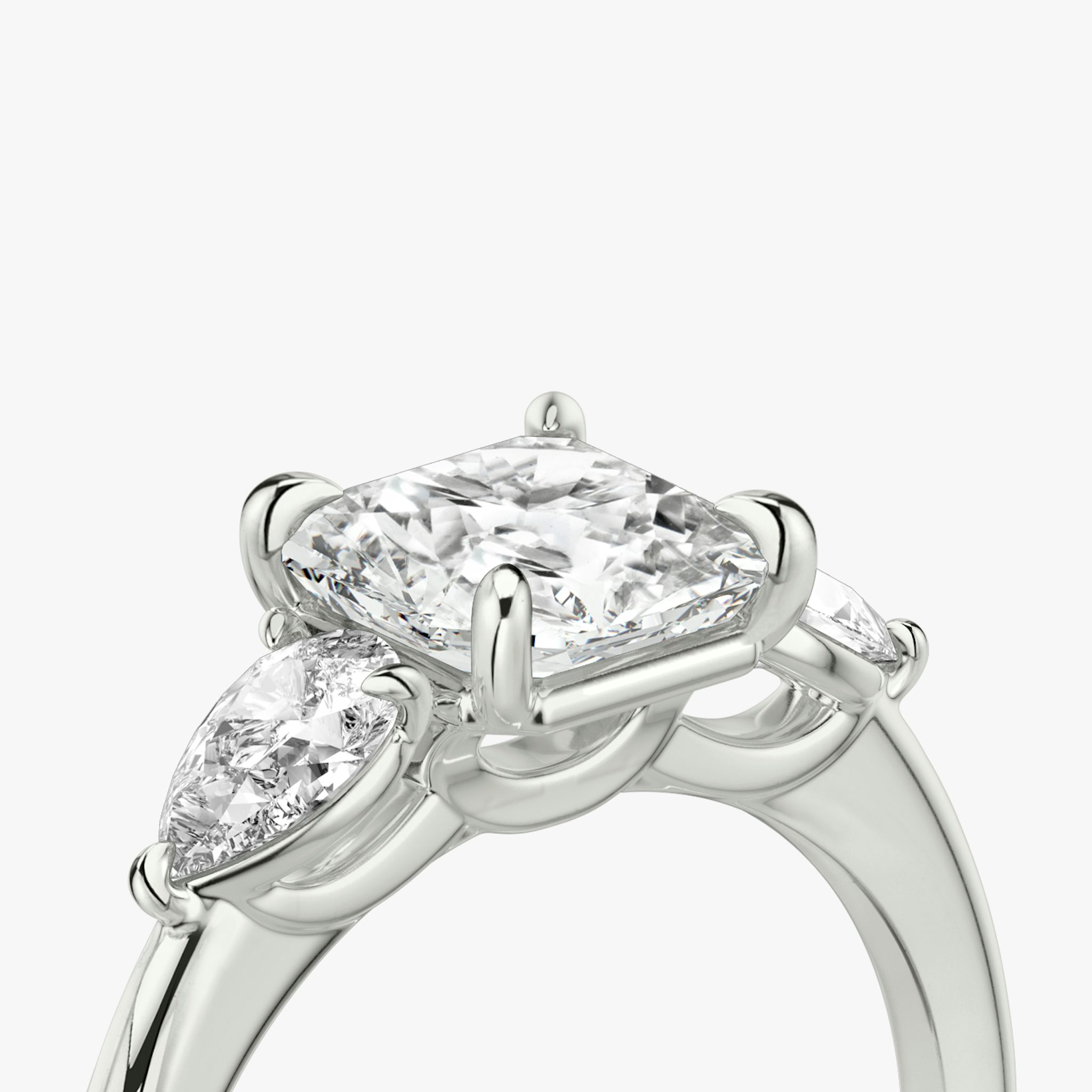 The Three Stone | Asscher | Platinum | bandAccent: Plain | sideStoneCarat: 0.25ct | sideStoneShape: Pear | diamondOrientation: vertical | caratWeight: other