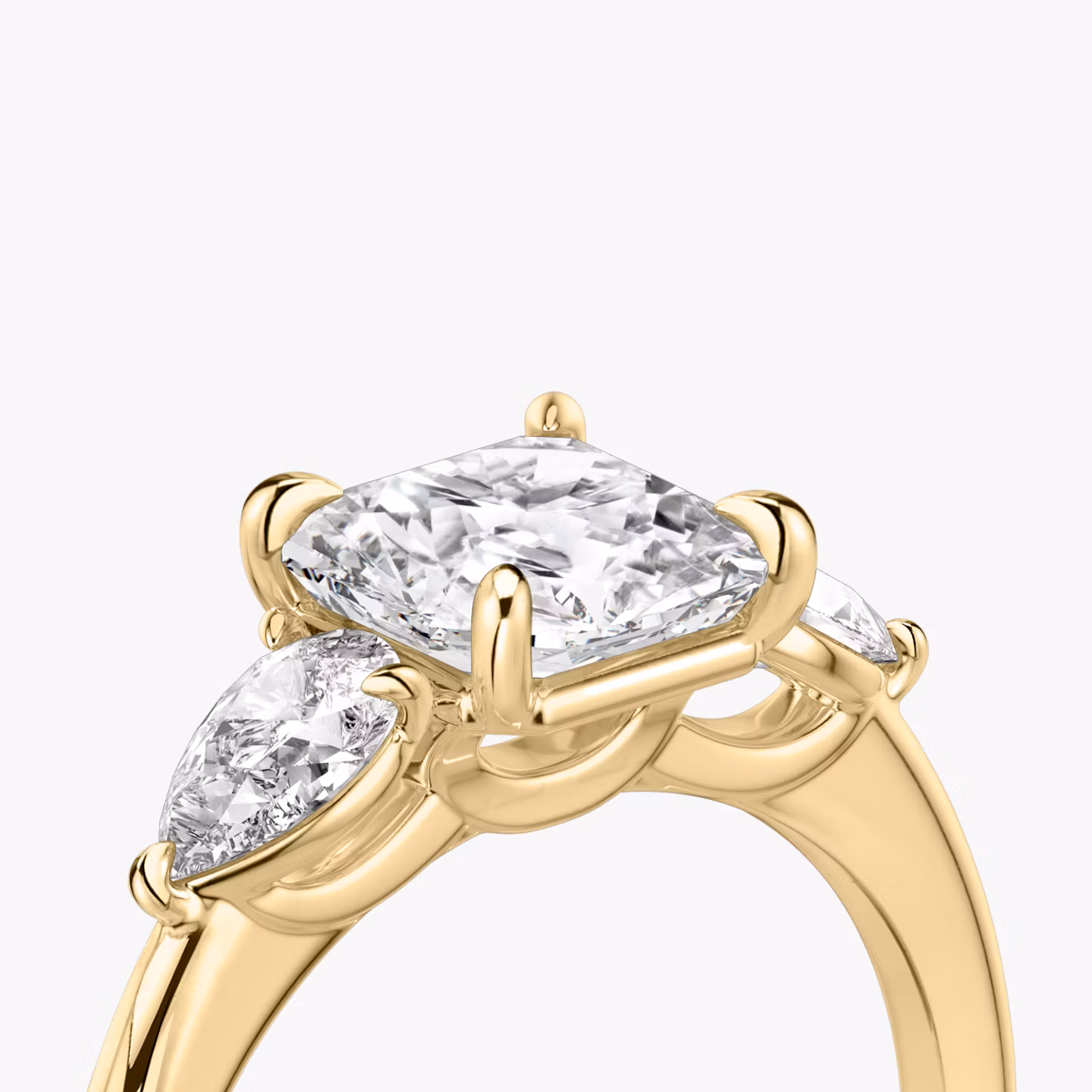 The Three Stone | Asscher | 18k | Yellow Gold | bandAccent: Plain | sideStoneCarat: 0.25ct | sideStoneShape: Pear | diamondOrientation: vertical | caratWeight: other