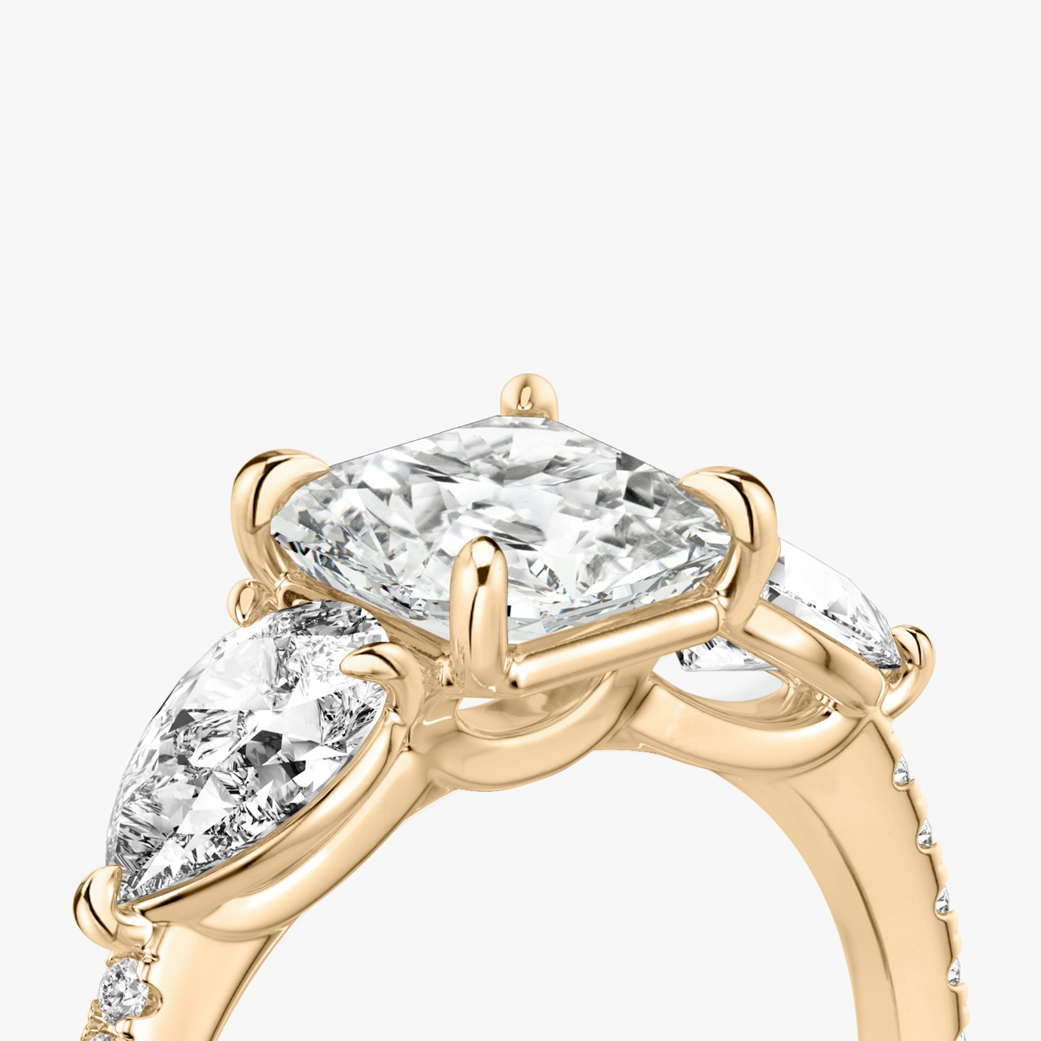 The Three Stone | Asscher | 14k | Rose Gold | bandAccent: Pavé | sideStoneCarat: 0.50ct | sideStoneShape: Pear | diamondOrientation: vertical | caratWeight: other