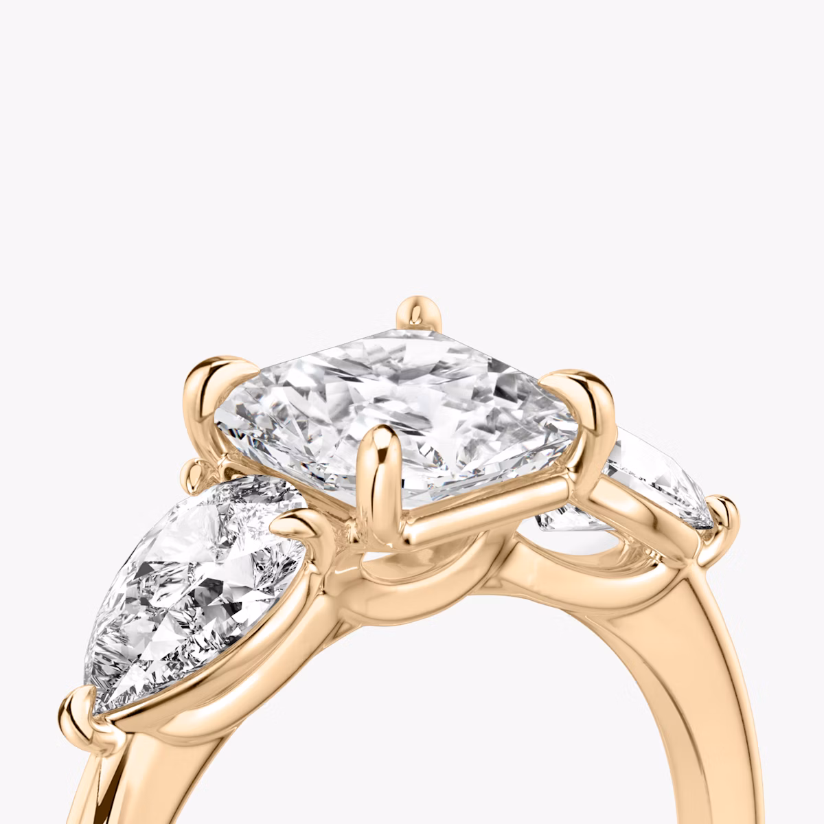 The Three Stone | Asscher | 14k | Rose Gold | bandAccent: Plain | sideStoneCarat: 0.50ct | sideStoneShape: Pear | diamondOrientation: vertical | caratWeight: other
