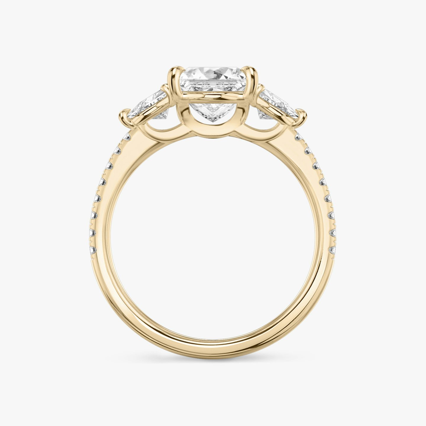 The Three Stone | Princess | 14k | Rose Gold | bandAccent: Pavé | sideStoneCarat: 0.25ct | sideStoneShape: Trillion | diamondOrientation: vertical | caratWeight: other
