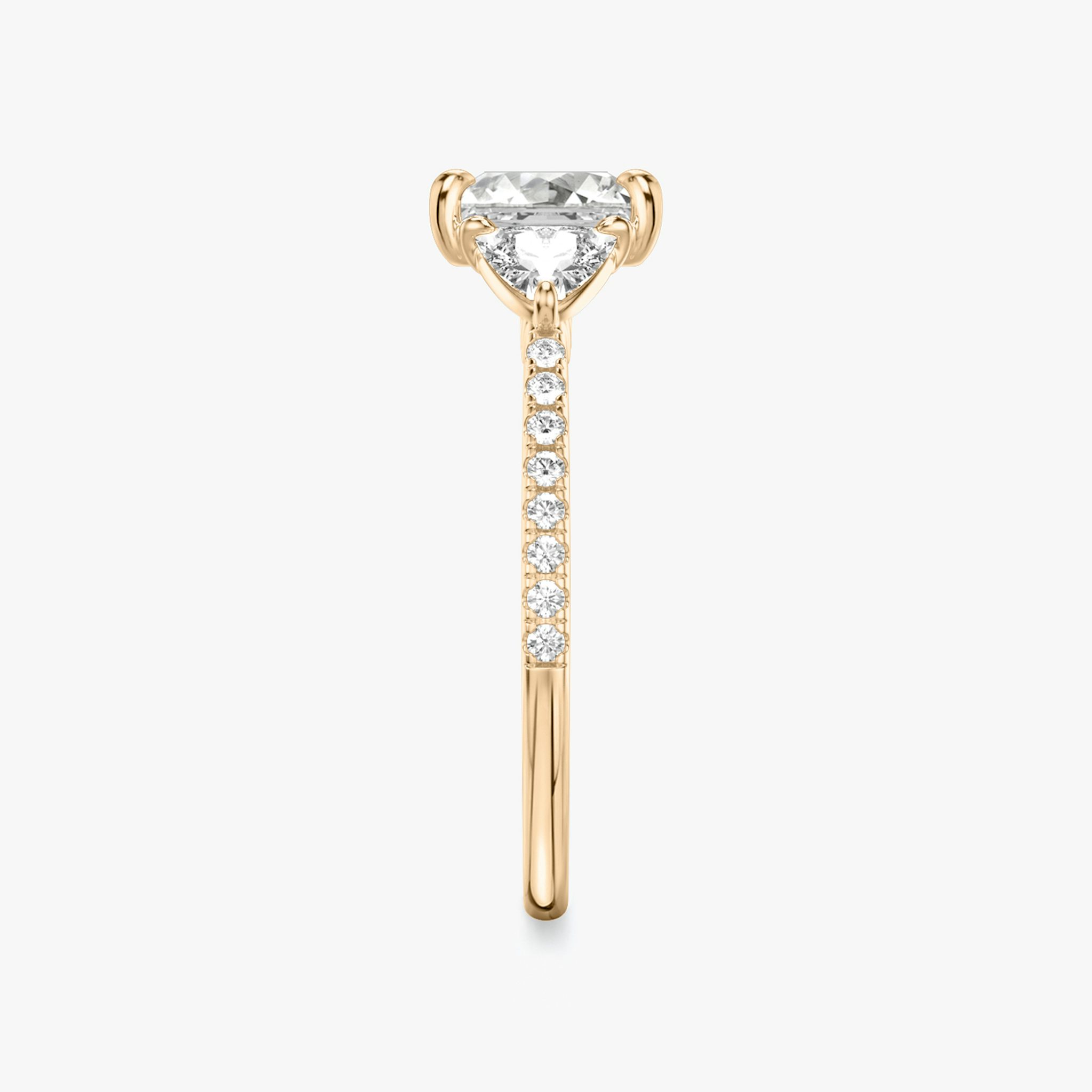 The Three Stone | Princess | 14k | Rose Gold | bandAccent: Pavé | sideStoneCarat: 0.25ct | sideStoneShape: Trillion | diamondOrientation: vertical | caratWeight: other