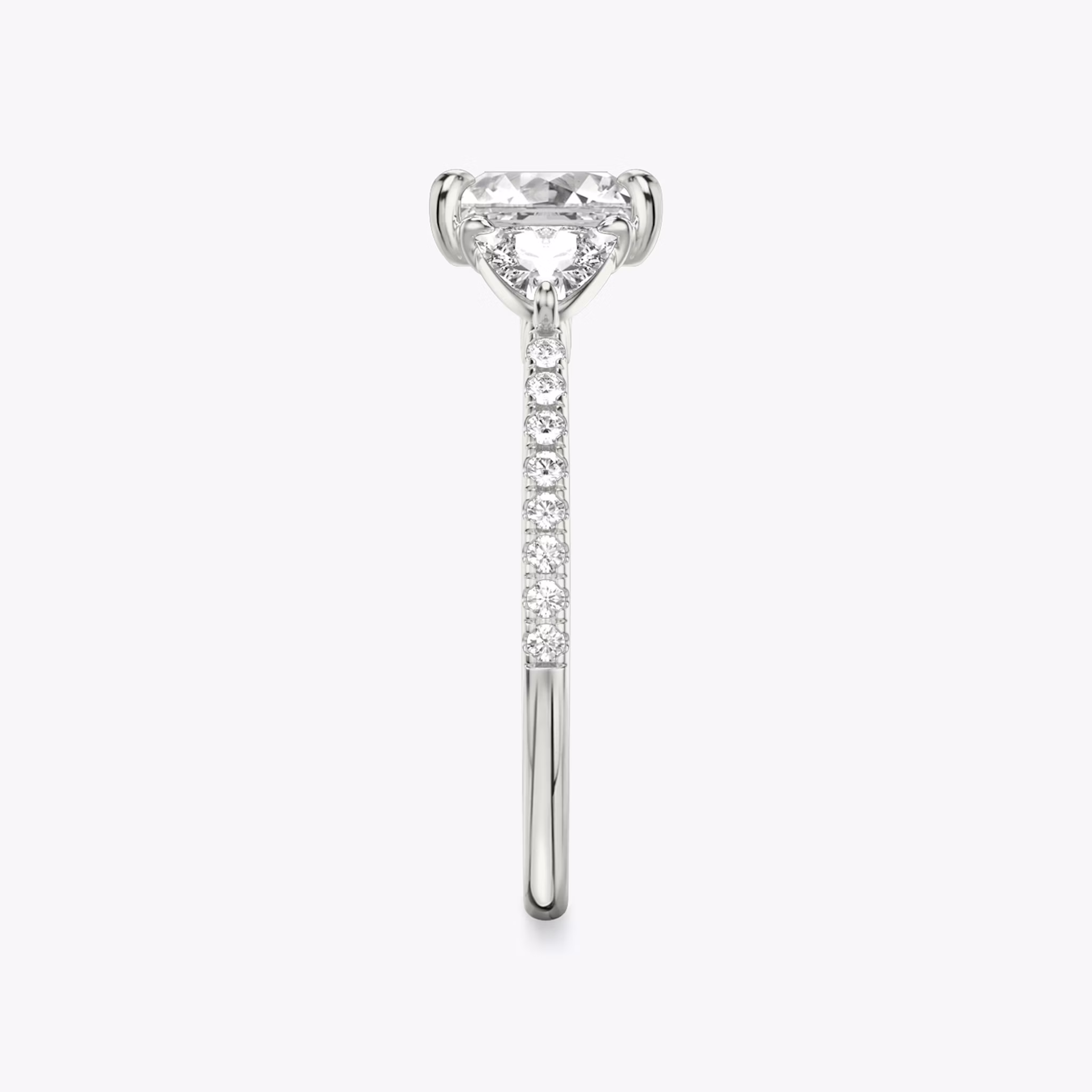 The Three Stone | Princess | 18k | White Gold | bandAccent: Pavé | sideStoneCarat: 0.25ct | sideStoneShape: Trillion | diamondOrientation: vertical | caratWeight: other
