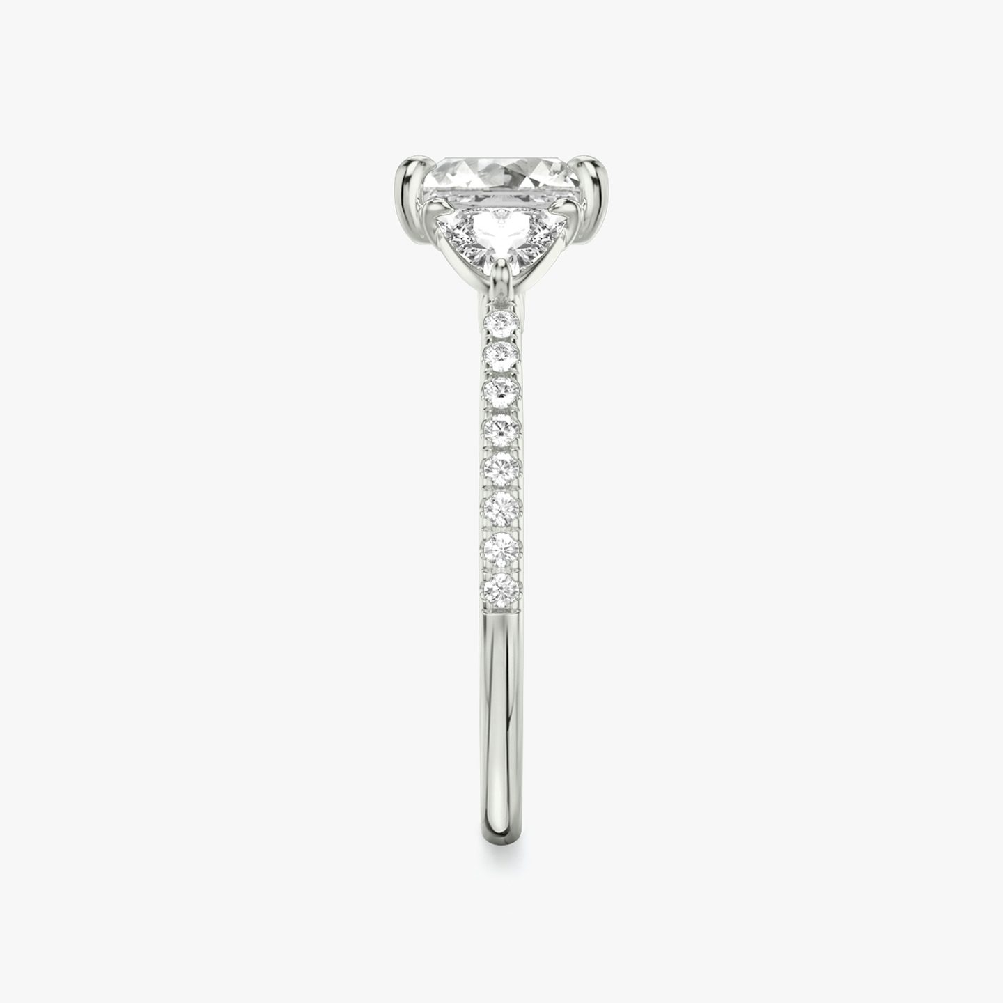 The Three Stone | Princess | Platinum | bandAccent: Pavé | sideStoneCarat: 0.25ct | sideStoneShape: Trillion | diamondOrientation: vertical | caratWeight: other