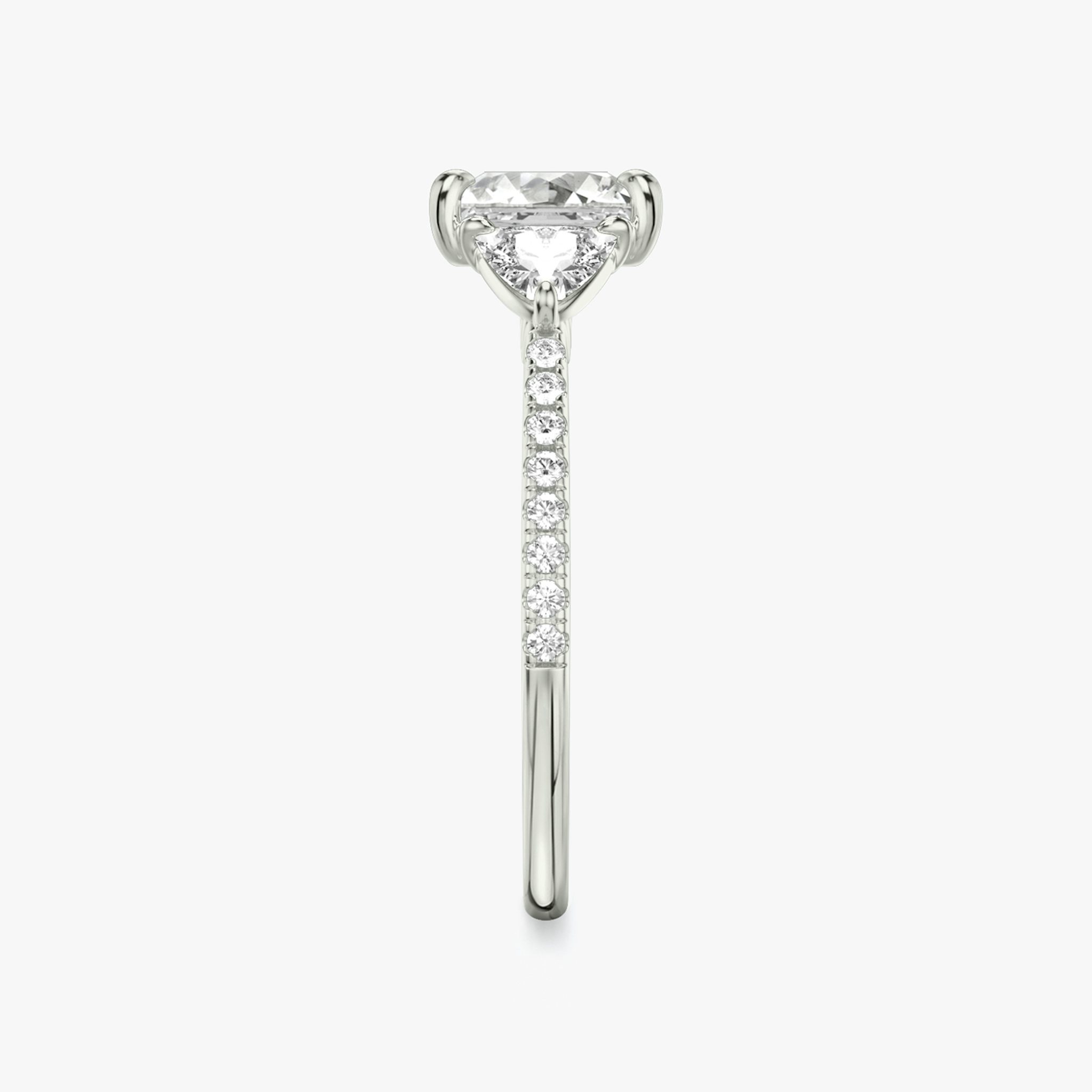 The Three Stone | Princess | 18k | White Gold | bandAccent: Pavé | sideStoneCarat: 0.25ct | sideStoneShape: Trillion | diamondOrientation: vertical | caratWeight: other