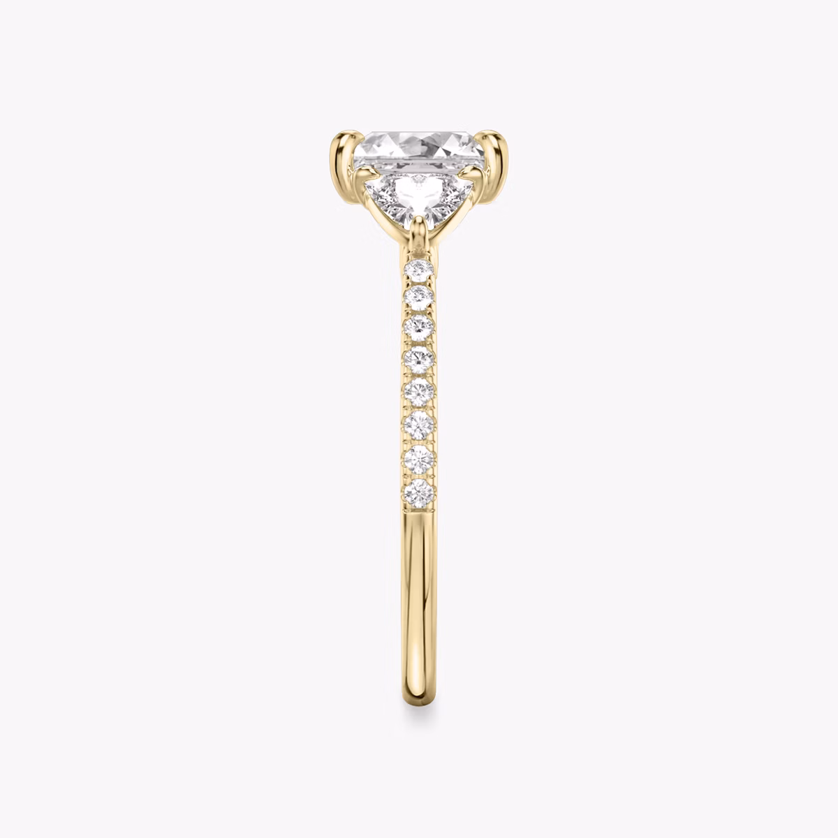 The Three Stone | Princess | 18k | Yellow Gold | bandAccent: Pavé | sideStoneCarat: 0.25ct | sideStoneShape: Trillion | diamondOrientation: vertical | caratWeight: other