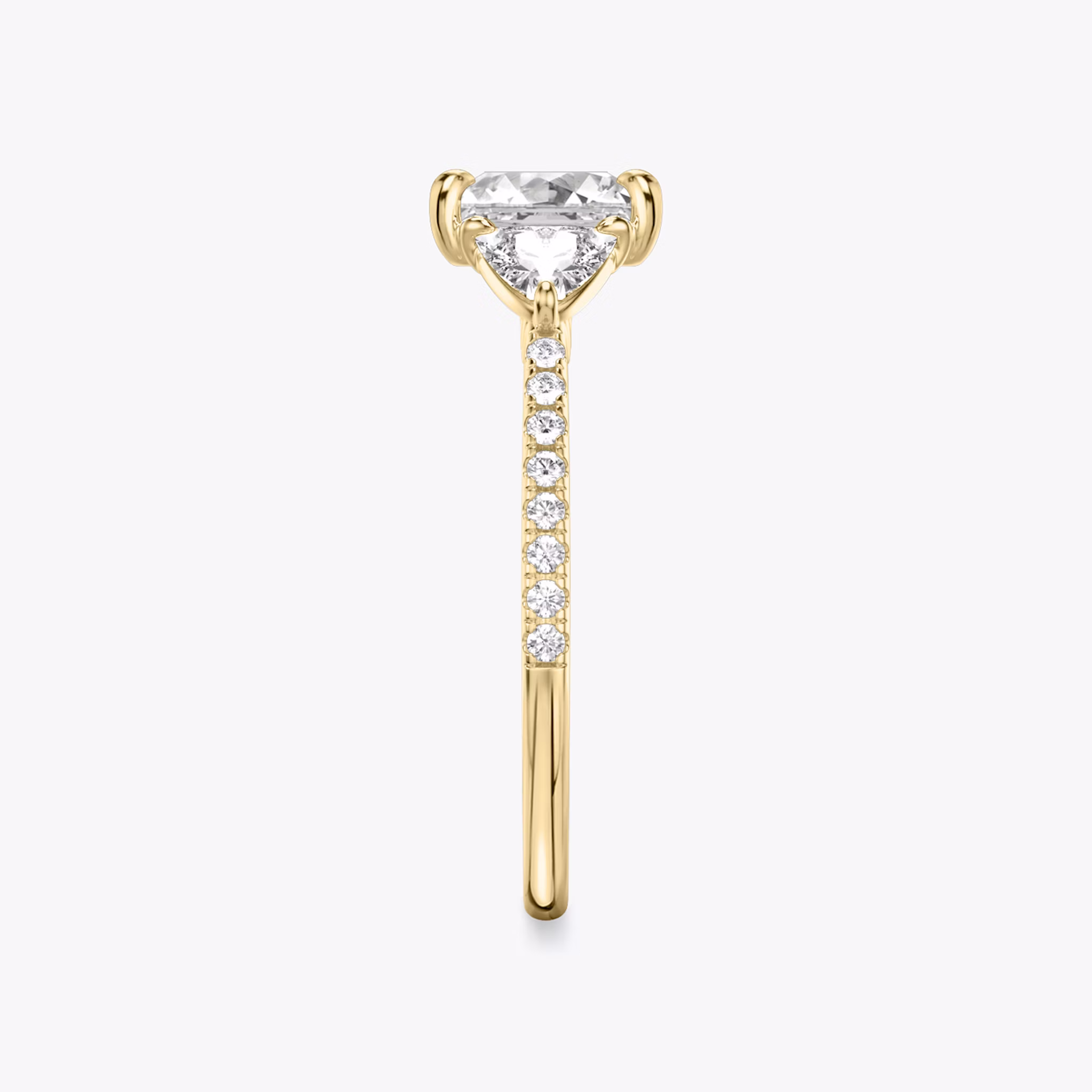 The Three Stone | Princess | 18k | Yellow Gold | bandAccent: Pavé | sideStoneCarat: 0.25ct | sideStoneShape: Trillion | diamondOrientation: vertical | caratWeight: other