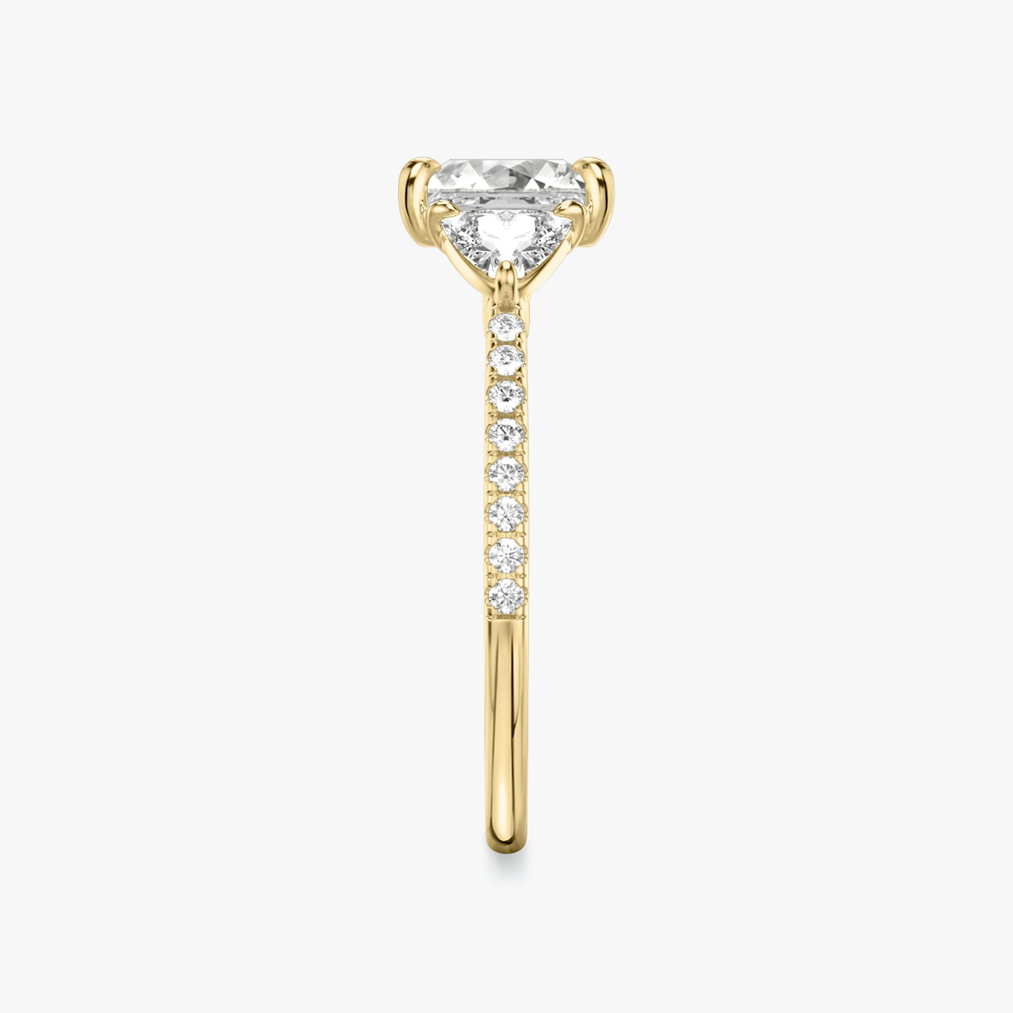 The Three Stone | Princess | 18k | Yellow Gold | bandAccent: Pavé | sideStoneCarat: 0.25ct | sideStoneShape: Trillion | diamondOrientation: vertical | caratWeight: other