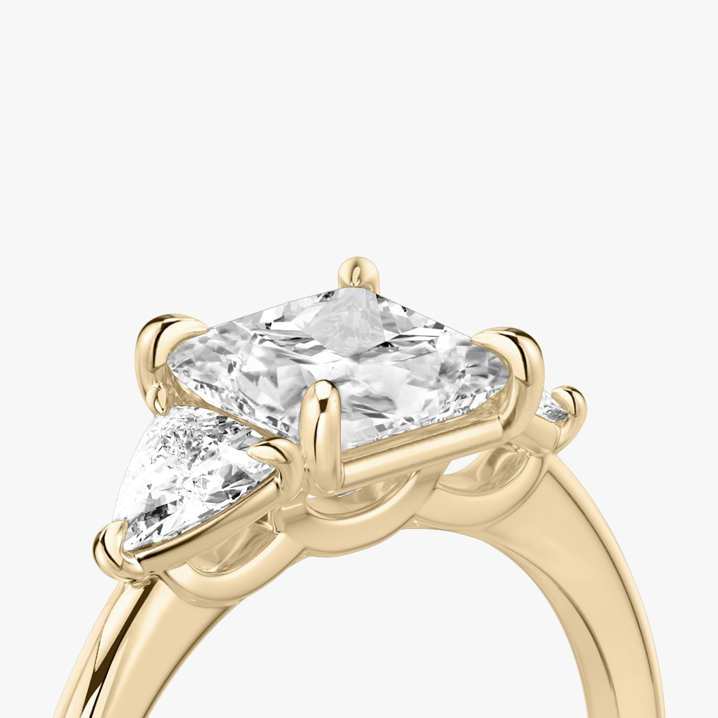 The Three Stone | Princess | 14k | Rose Gold | bandAccent: Plain | sideStoneCarat: 0.25ct | sideStoneShape: Trillion | diamondOrientation: vertical | caratWeight: other