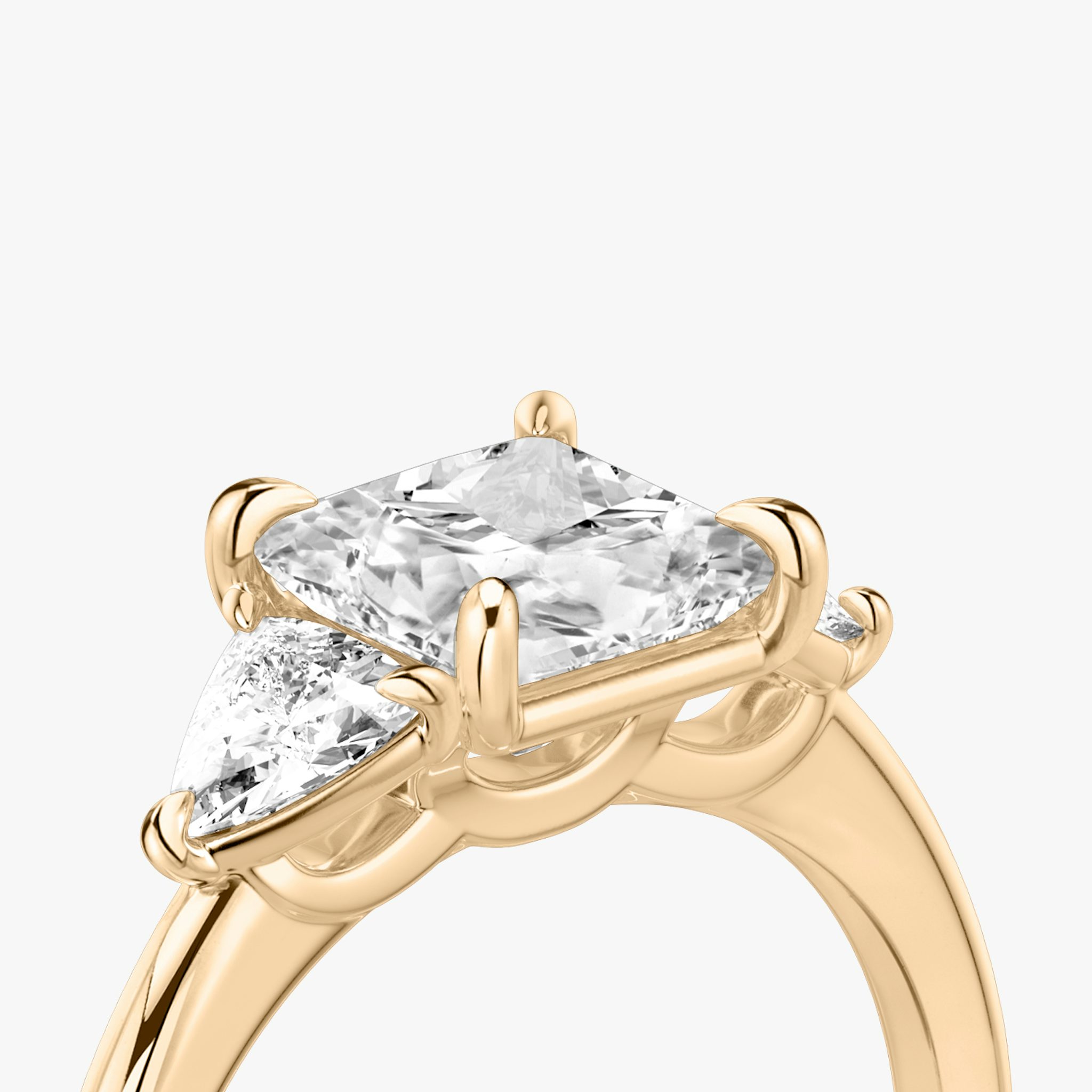 The Three Stone | Princess | 14k | Rose Gold | bandAccent: Plain | sideStoneCarat: 0.25ct | sideStoneShape: Trillion | diamondOrientation: vertical | caratWeight: other