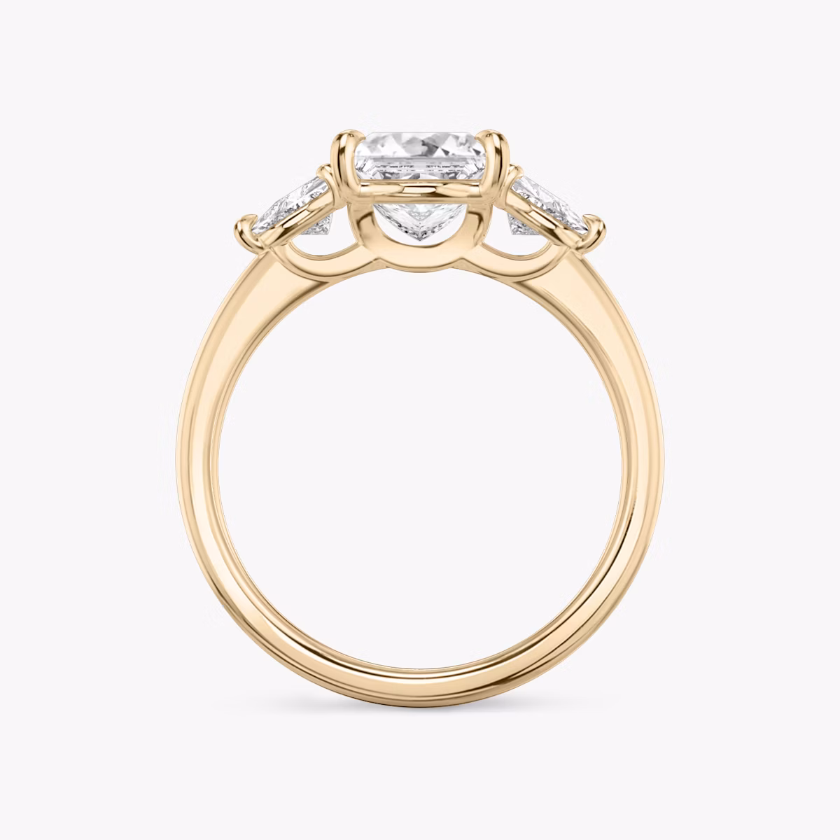 The Three Stone | Princess | 14k | Rose Gold | bandAccent: Plain | sideStoneCarat: 0.25ct | sideStoneShape: Trillion | diamondOrientation: vertical | caratWeight: other