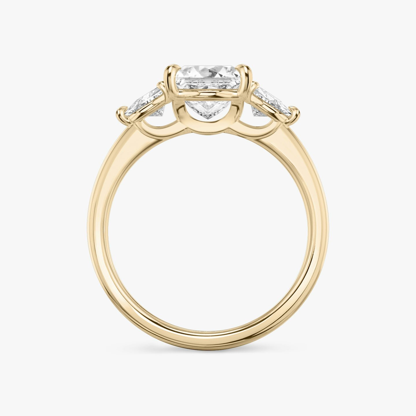 The Three Stone | Princess | 14k | Rose Gold | bandAccent: Plain | sideStoneCarat: 0.25ct | sideStoneShape: Trillion | diamondOrientation: vertical | caratWeight: other