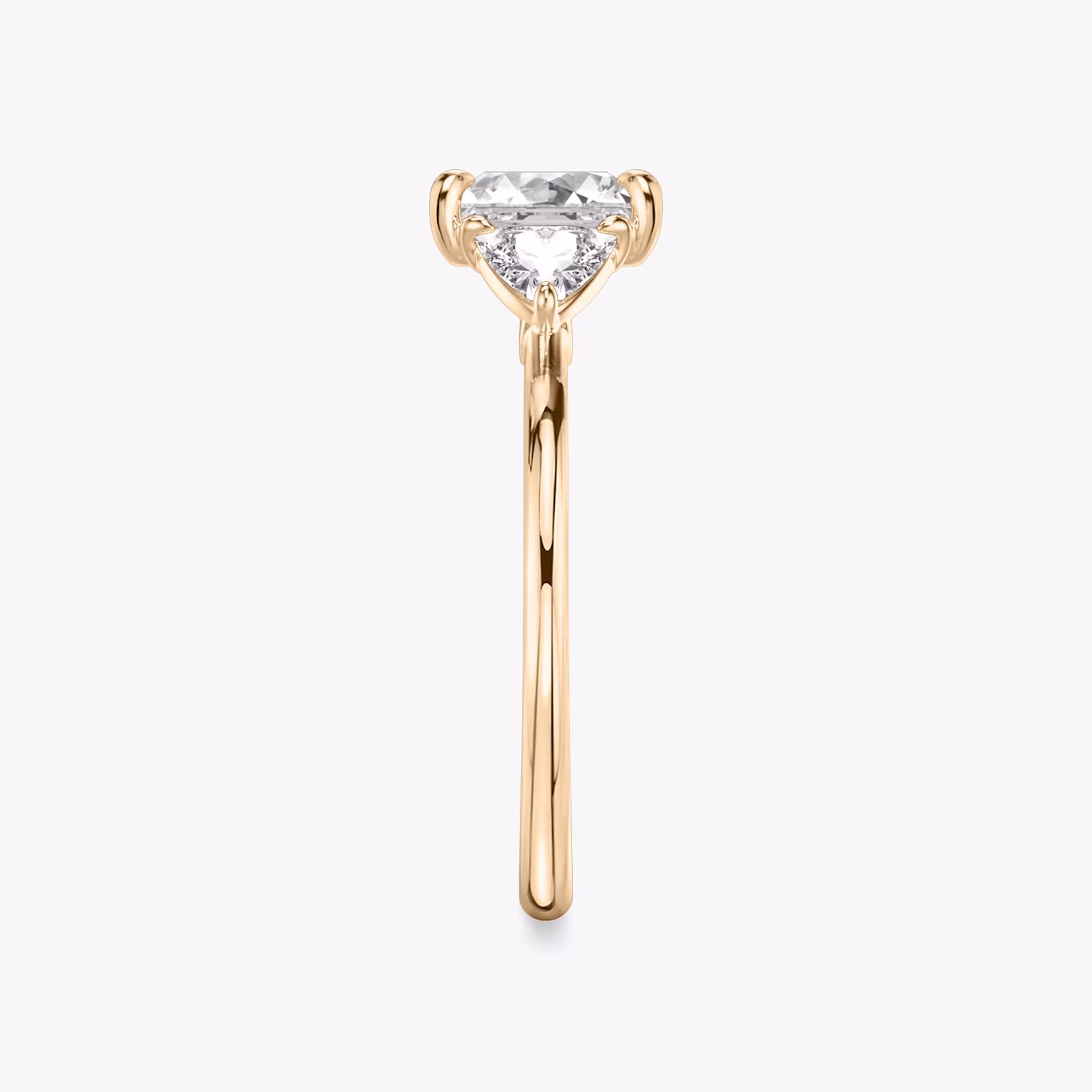 The Three Stone | Princess | 14k | Rose Gold | bandAccent: Plain | sideStoneCarat: 0.25ct | sideStoneShape: Trillion | diamondOrientation: vertical | caratWeight: other