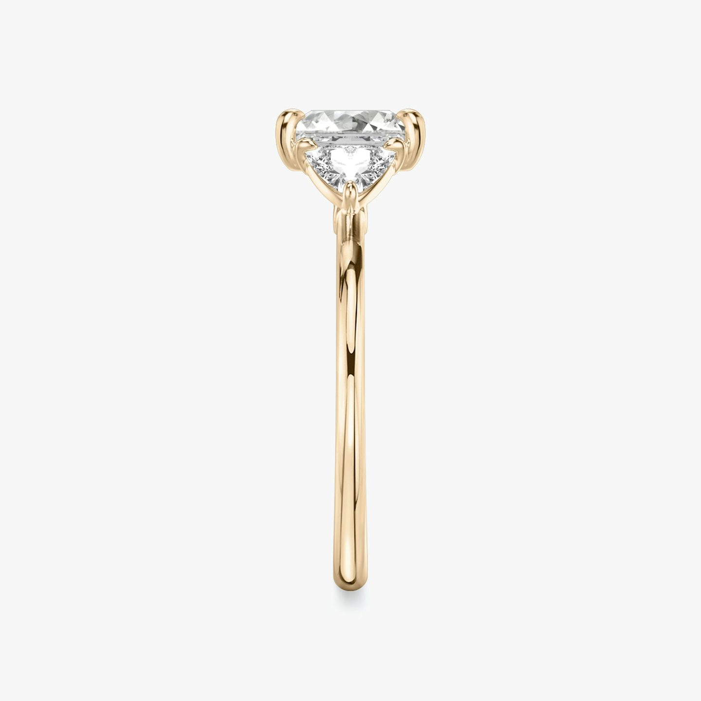 The Three Stone | Princess | 14k | Rose Gold | bandAccent: Plain | sideStoneCarat: 0.25ct | sideStoneShape: Trillion | diamondOrientation: vertical | caratWeight: other