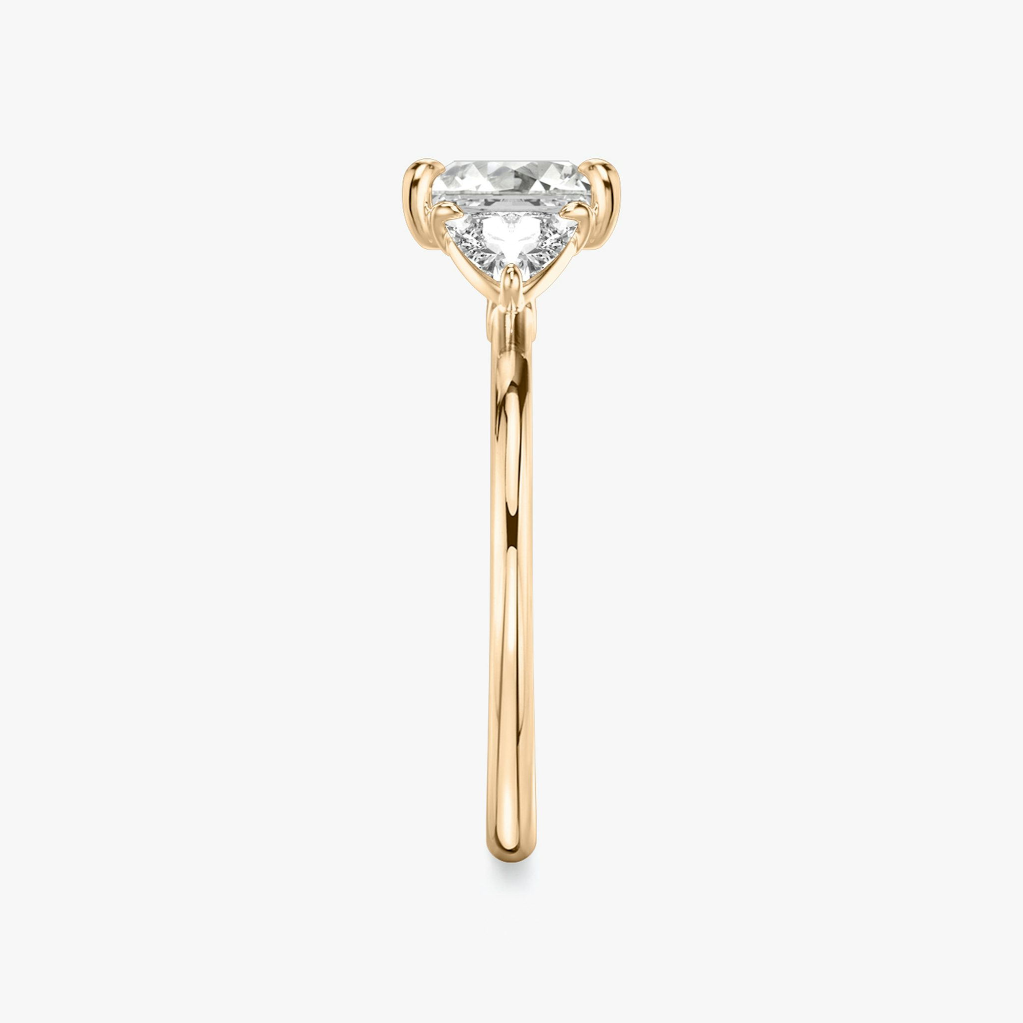 The Three Stone | Princess | 14k | Rose Gold | bandAccent: Plain | sideStoneCarat: 0.25ct | sideStoneShape: Trillion | diamondOrientation: vertical | caratWeight: other