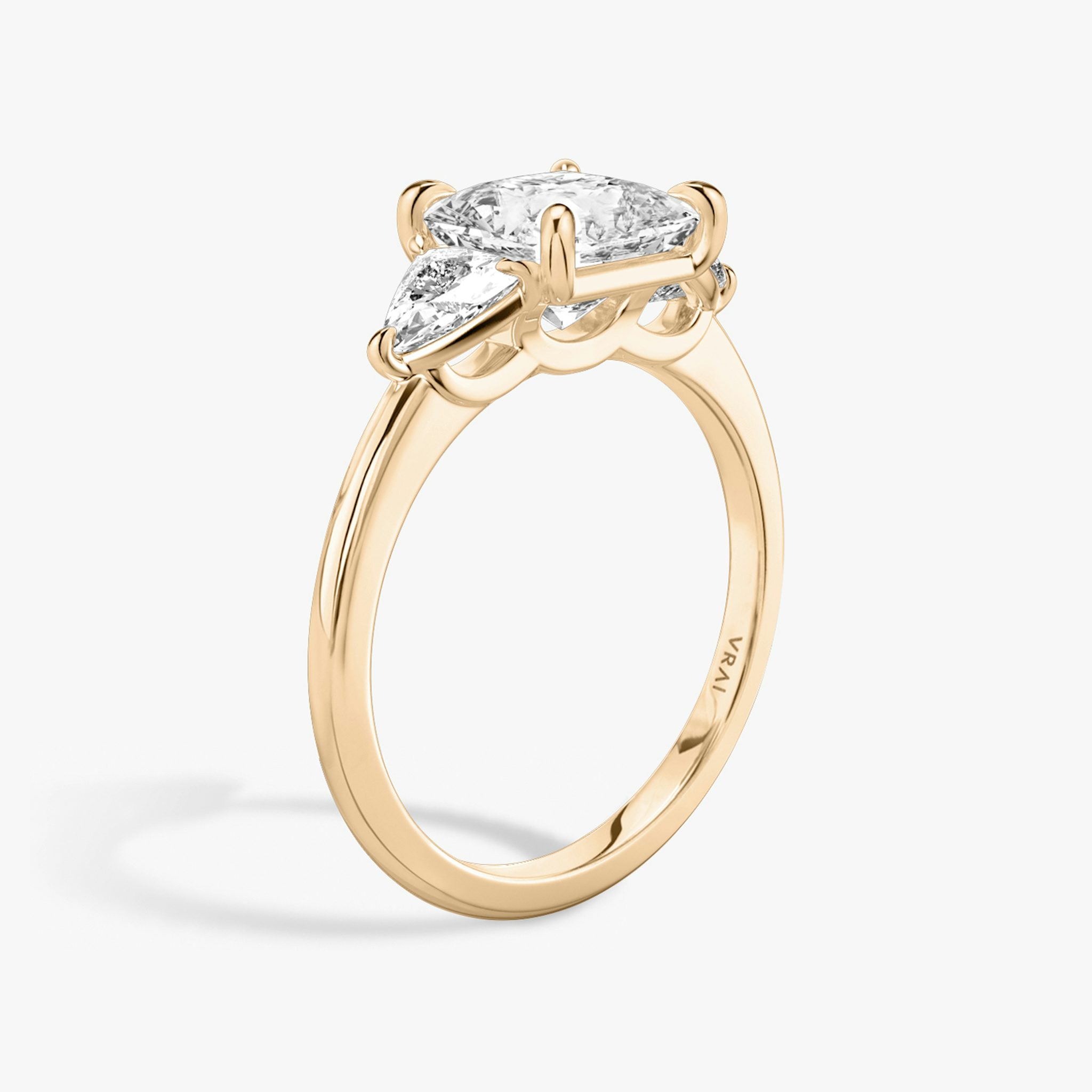 The Three Stone | Princess | 14k | Rose Gold | bandAccent: Plain | sideStoneCarat: 0.25ct | sideStoneShape: Trillion | diamondOrientation: vertical | caratWeight: other