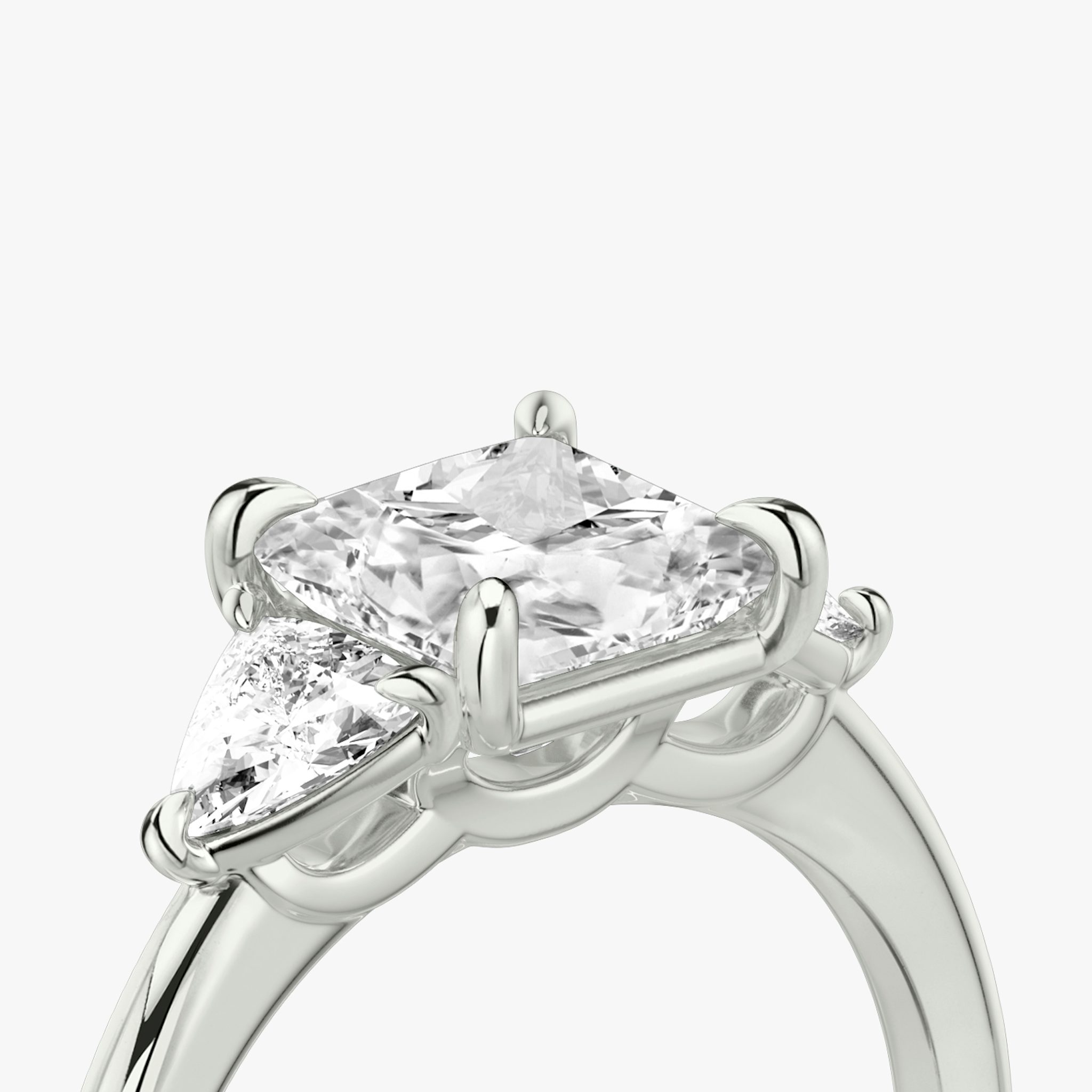 The Three Stone | Princess | 18k | White Gold | bandAccent: Plain | sideStoneCarat: 0.25ct | sideStoneShape: Trillion | diamondOrientation: vertical | caratWeight: other