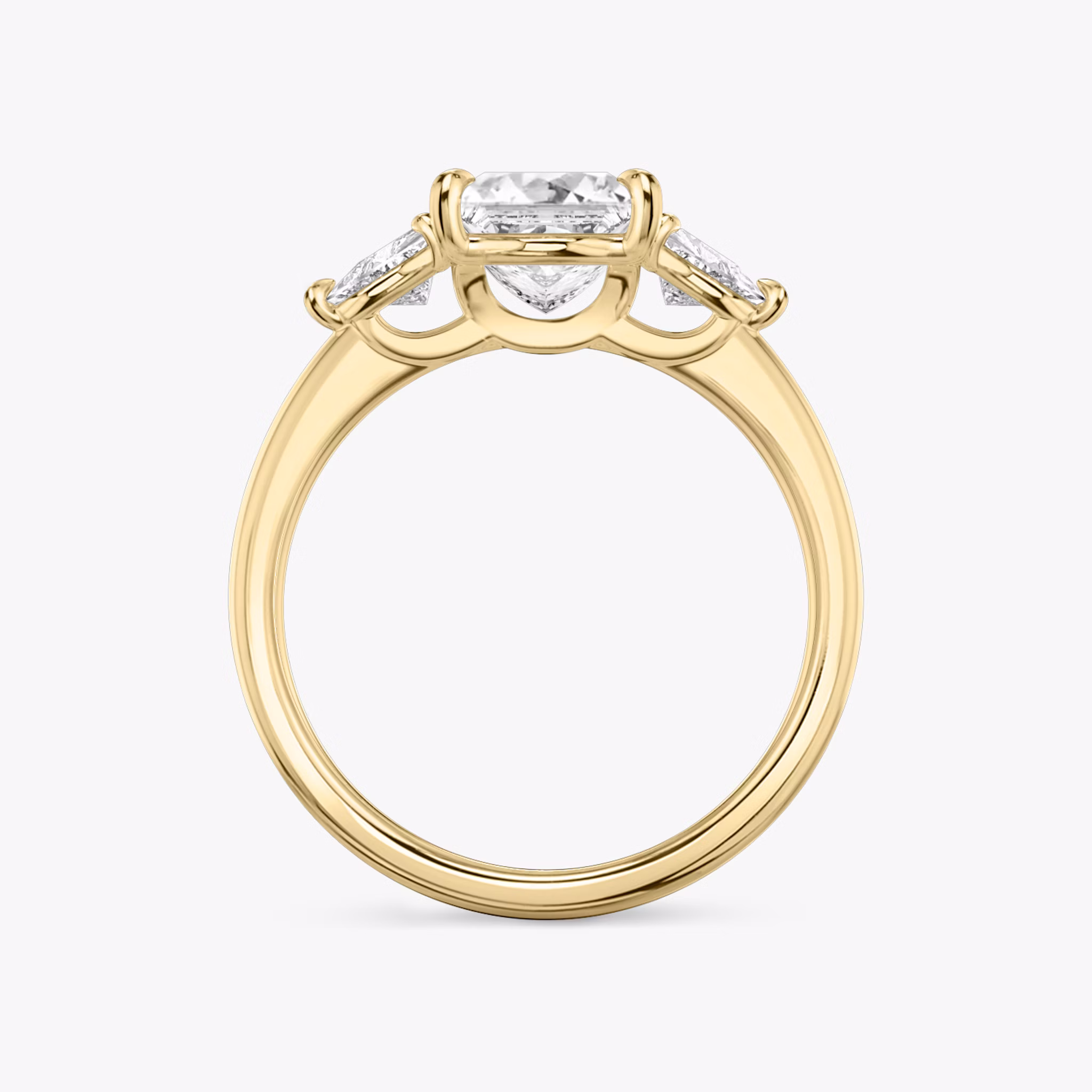 The Three Stone | Princess | 18k | Yellow Gold | bandAccent: Plain | sideStoneCarat: 0.25ct | sideStoneShape: Trillion | diamondOrientation: vertical | caratWeight: other