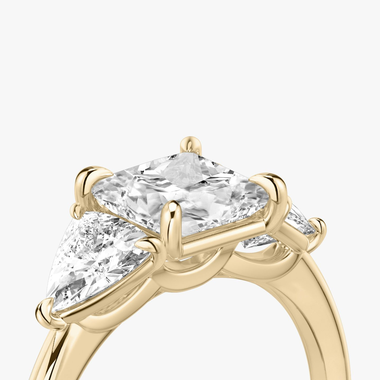 The Three Stone | Princess | 14k | Rose Gold | bandAccent: Plain | sideStoneCarat: 0.50ct | sideStoneShape: Trillion | diamondOrientation: vertical | caratWeight: other