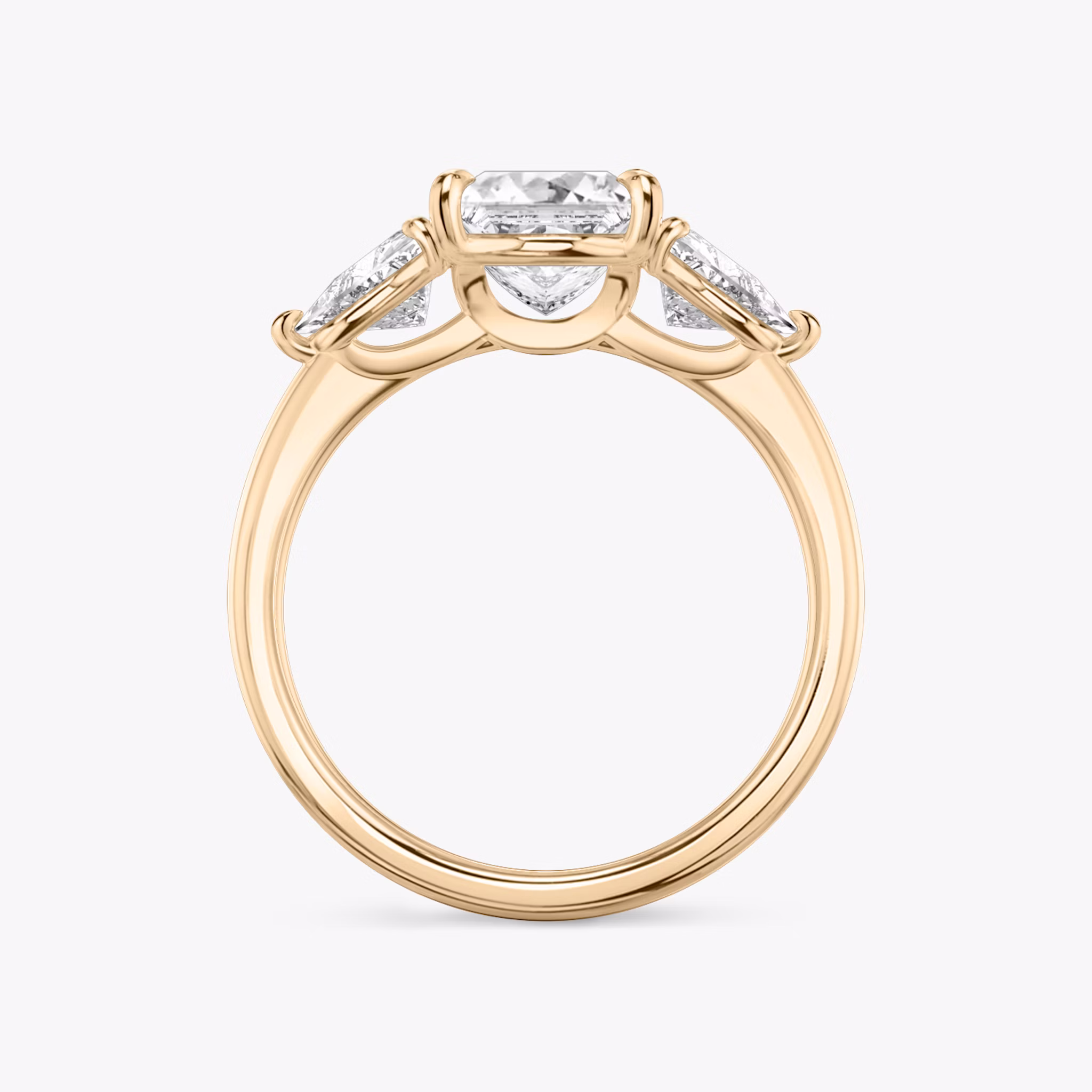 The Three Stone | Princess | 14k | Rose Gold | bandAccent: Plain | sideStoneCarat: 0.50ct | sideStoneShape: Trillion | diamondOrientation: vertical | caratWeight: other