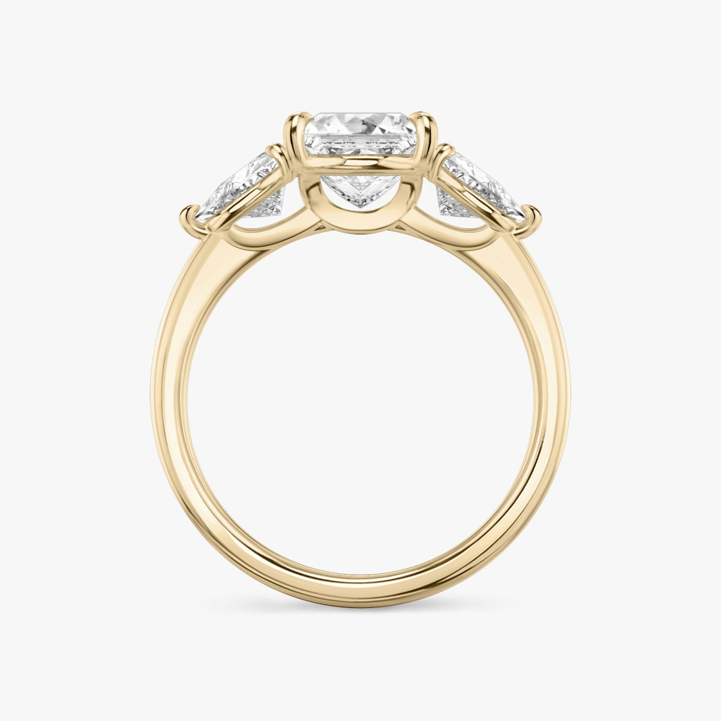 The Three Stone | Princess | 14k | Rose Gold | bandAccent: Plain | sideStoneCarat: 0.50ct | sideStoneShape: Trillion | diamondOrientation: vertical | caratWeight: other