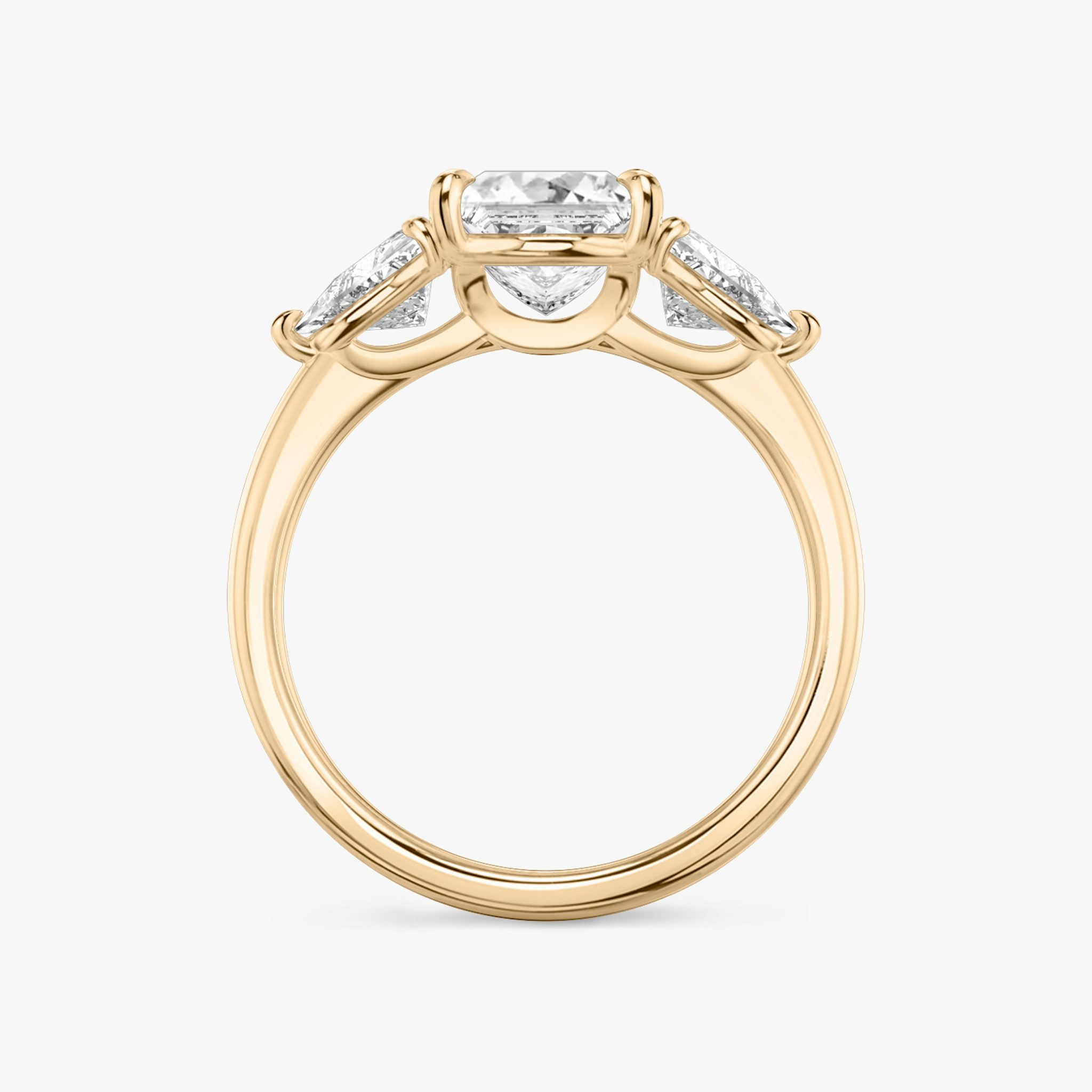 The Three Stone | Princess | 14k | Rose Gold | bandAccent: Plain | sideStoneCarat: 0.50ct | sideStoneShape: Trillion | diamondOrientation: vertical | caratWeight: other