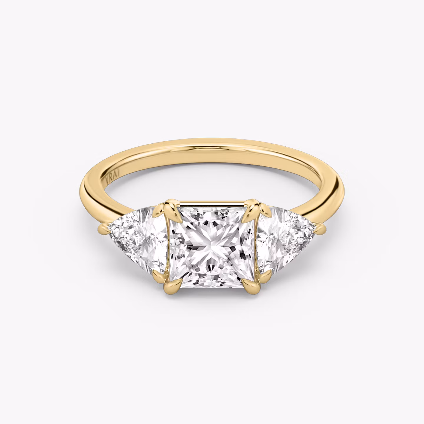 The Three Stone | Princess | 18k | Yellow Gold | bandAccent: Plain | sideStoneCarat: 0.50ct | sideStoneShape: Trillion | diamondOrientation: vertical | caratWeight: other