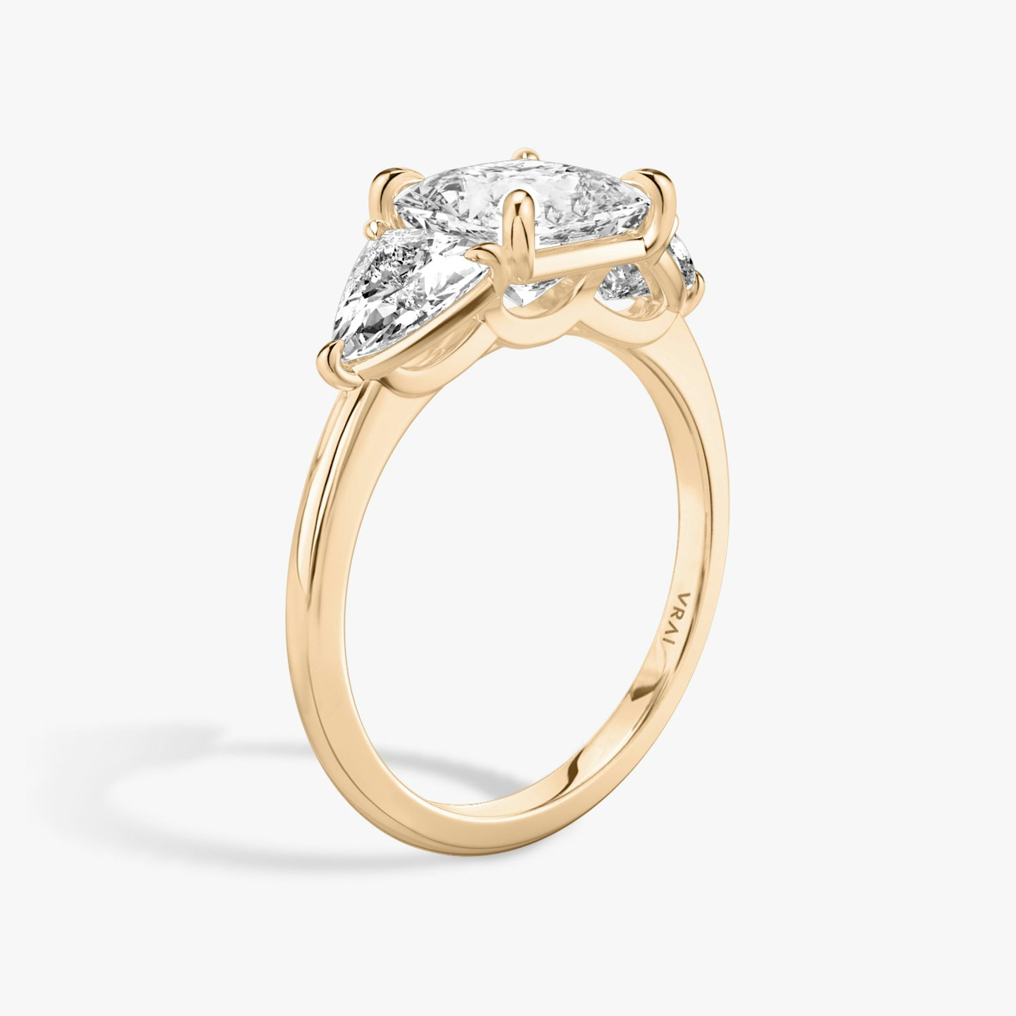 The Three Stone | Princess | 14k | Rose Gold | bandAccent: Plain | sideStoneCarat: 0.50ct | sideStoneShape: Trillion | diamondOrientation: vertical | caratWeight: other